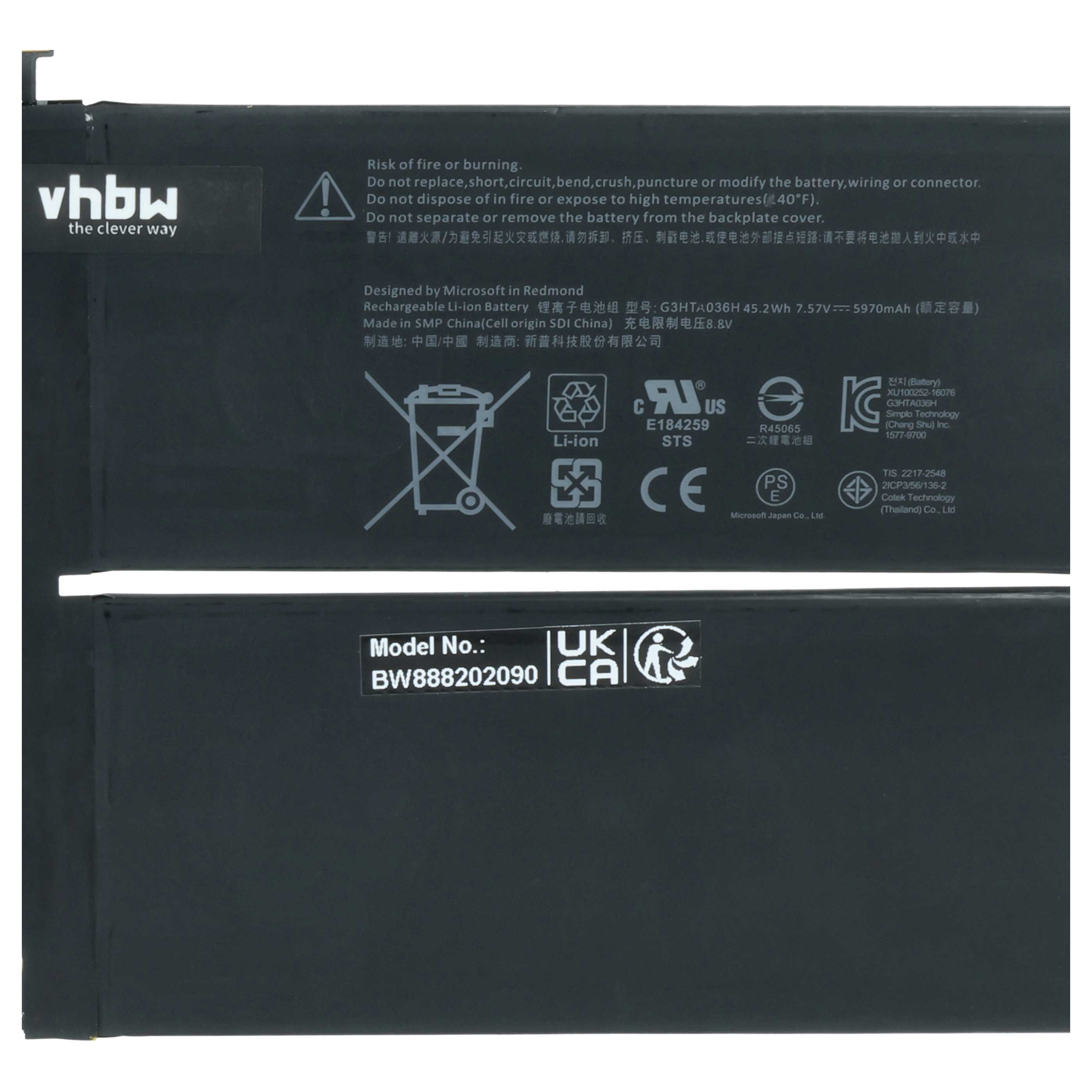 Batterie remplace Microsoft DYNK01 pour ordinateur portable Microsoft- 5900mAh 7,57V Li-polymère, noir