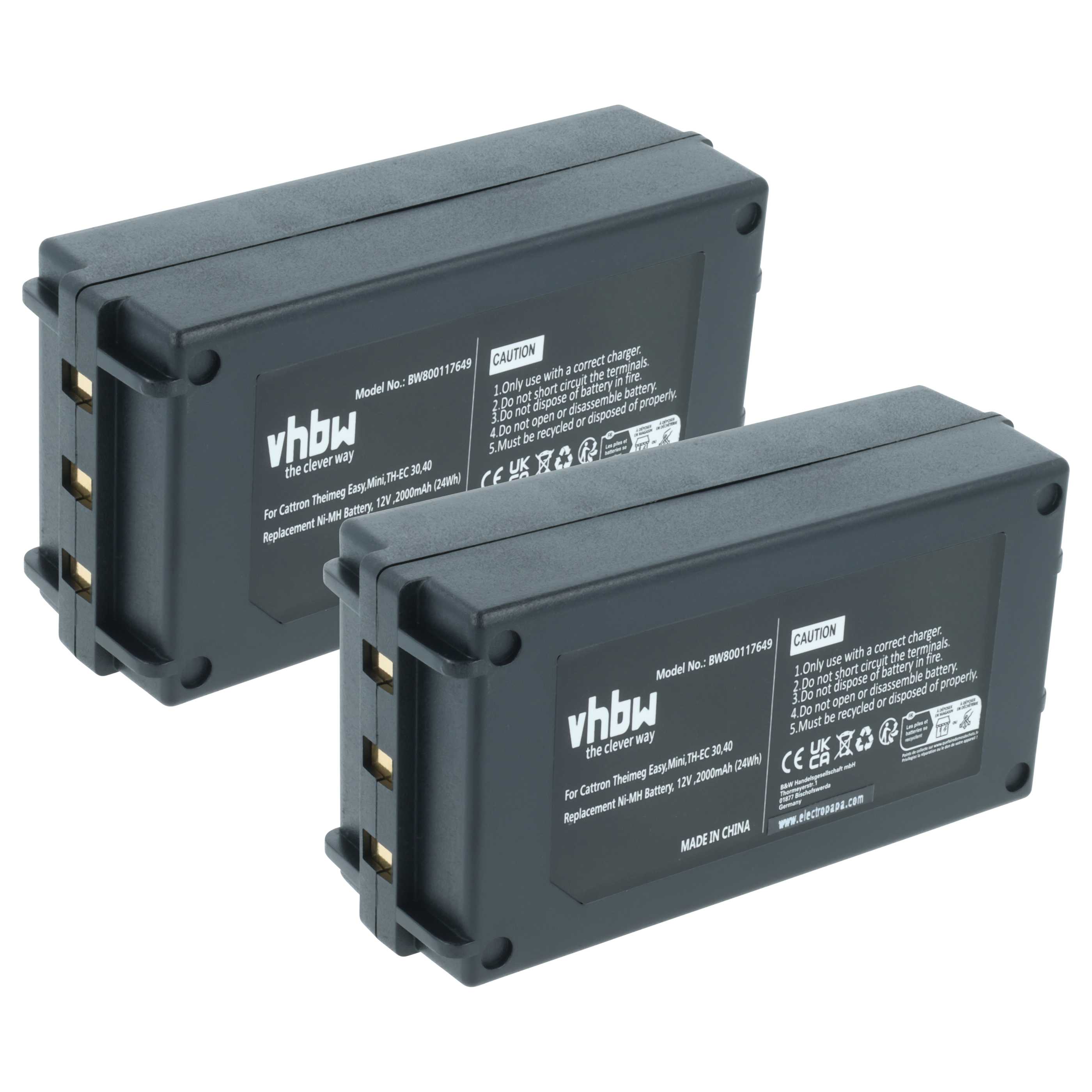 Batteria (2 pz) sostituisce Cattron Theimeg BT081-00053, BT081-00061 telecomando - 2000mAh 12V NiMH