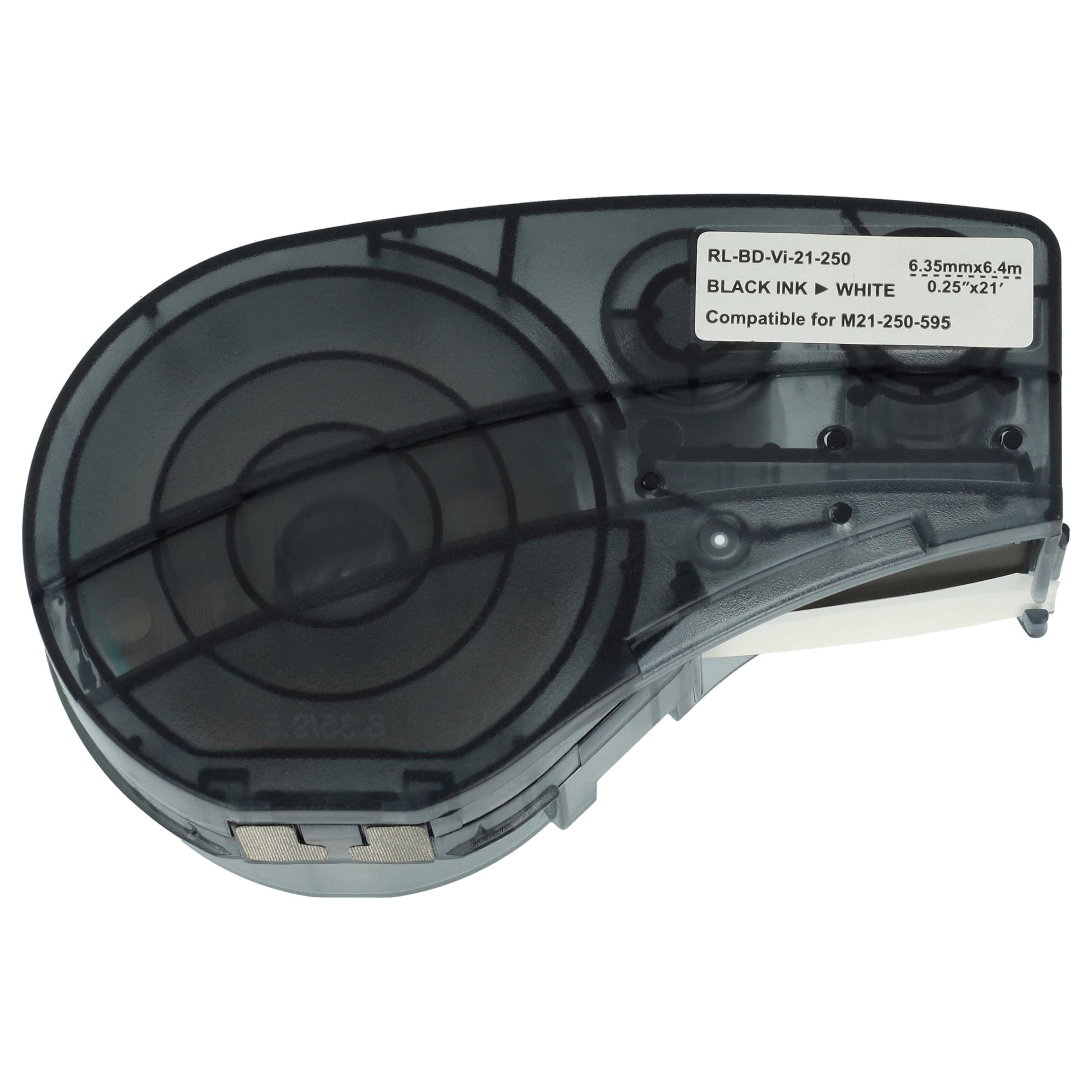 5x Schriftband als Ersatz für Brady M21-250-595-WT 6,35mm Schwarz auf Weiß, Vinyl