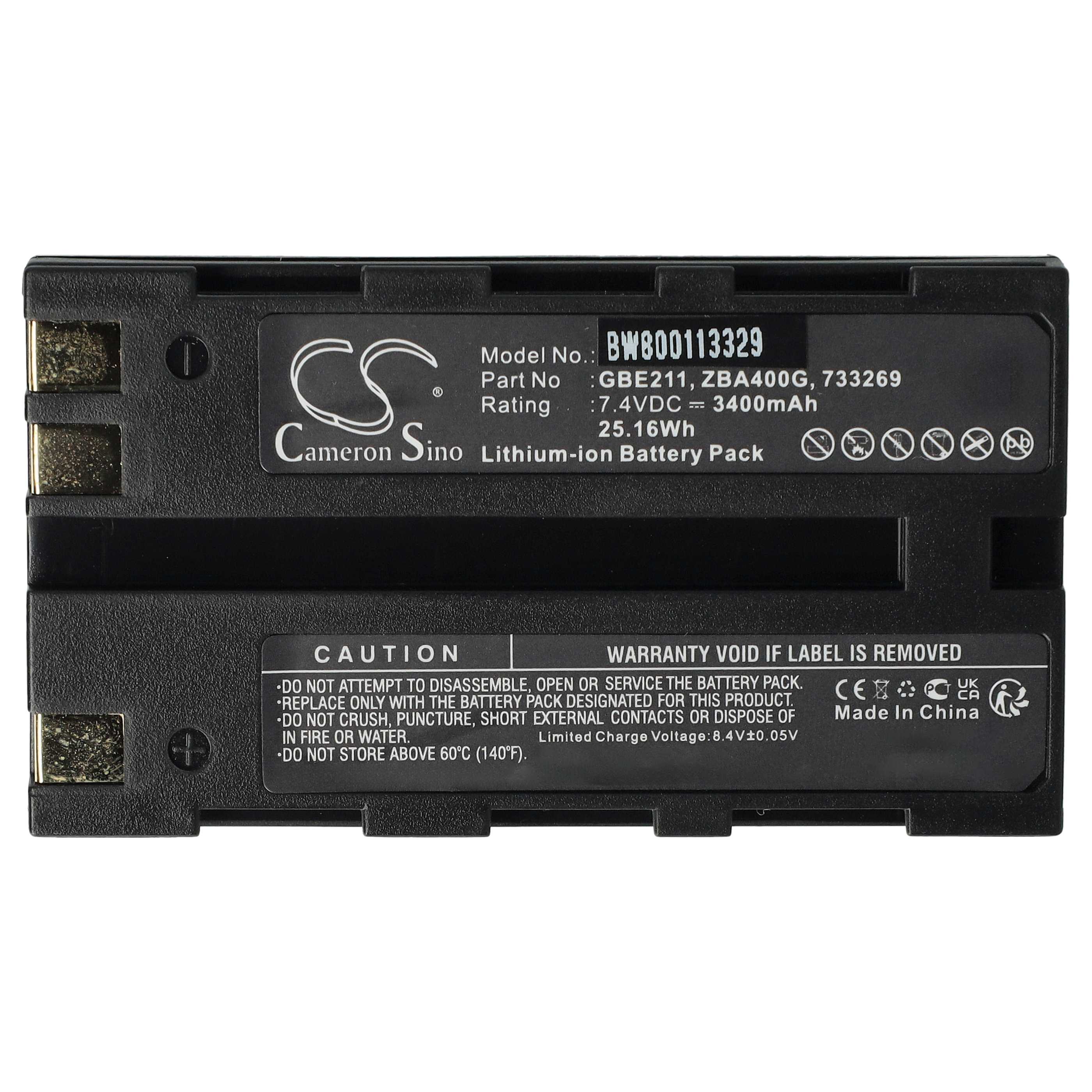 Batería reemplaza Geomax ZBA200, ZBA400 para dispositivo medición (3400 mAh, 7,4 V, Li-Ion)