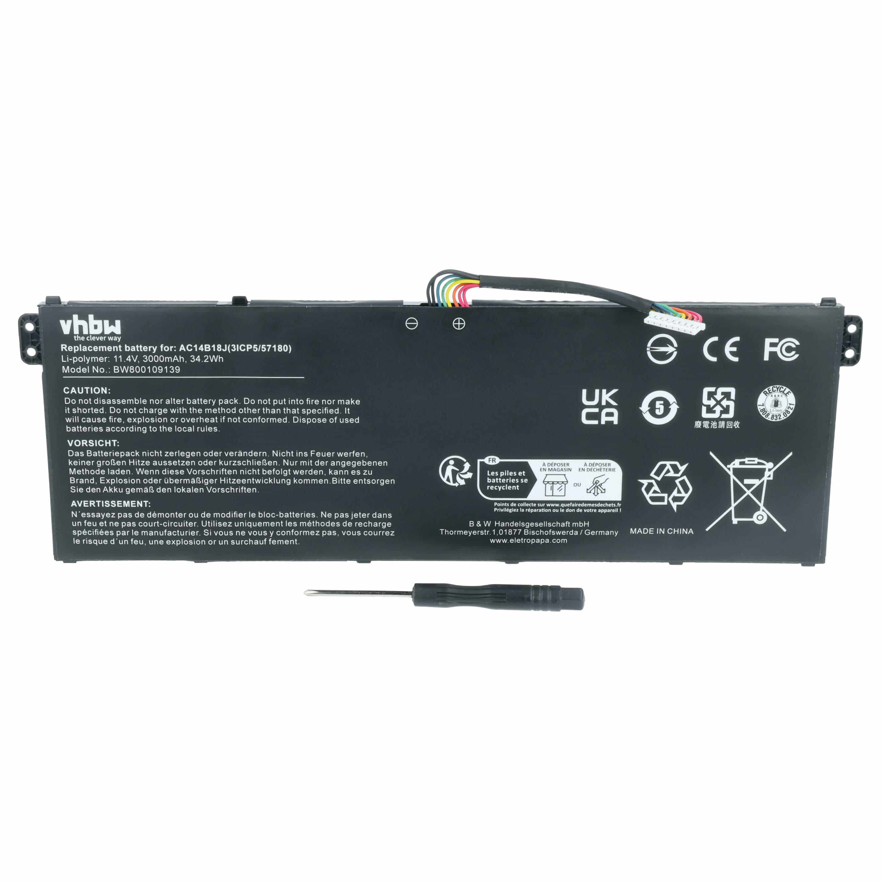 Akumulator do laptopa zamiennik Acer AC14B13J, 4ICP5/57/80, AC14B18J - 3000 mAh 11,4 V LiPo