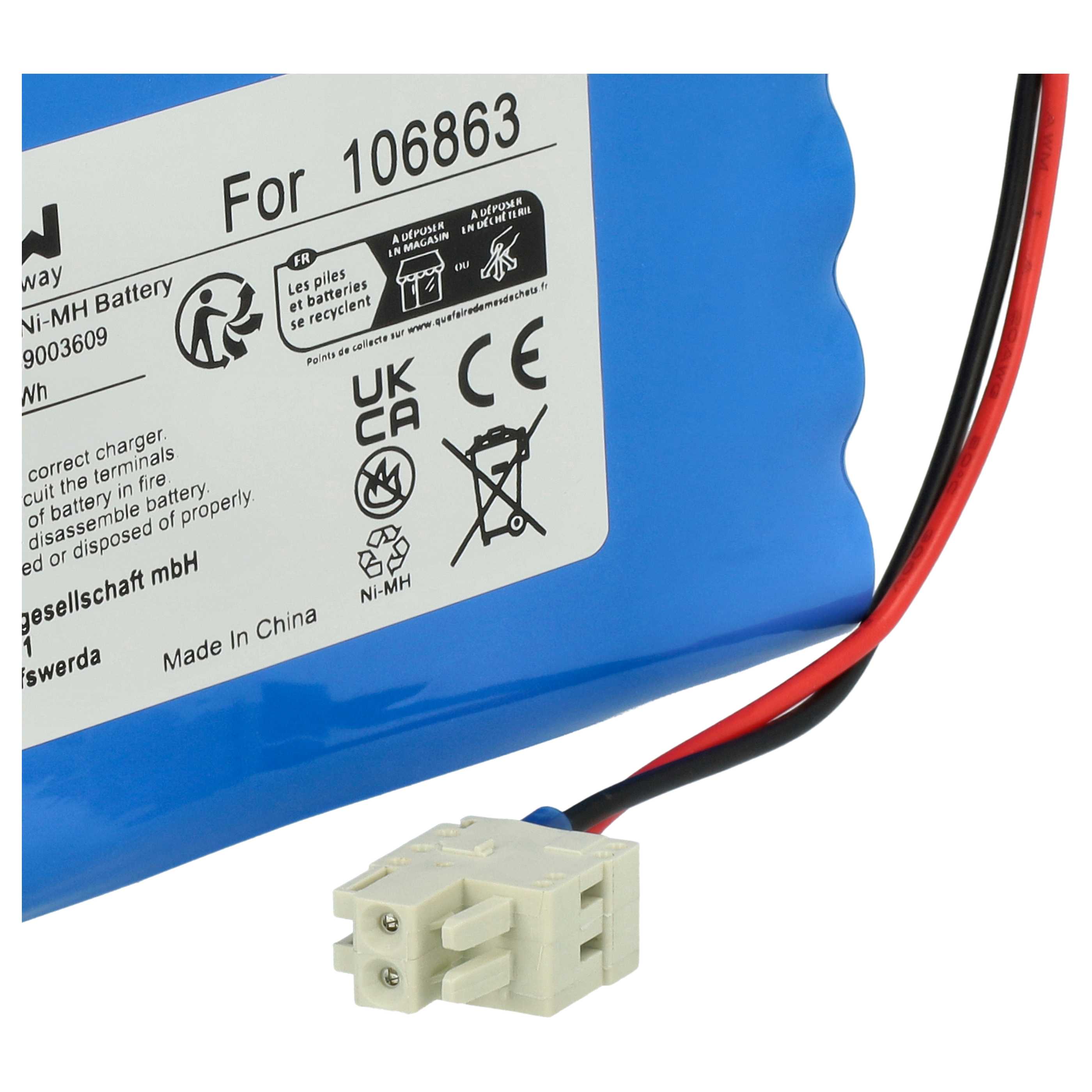 Batería reemplaza Geze 25020, 106863, 20KR15/48, 4894128192794 para diversos dispositivos (0,9 Ah, 24 V, NiMH)