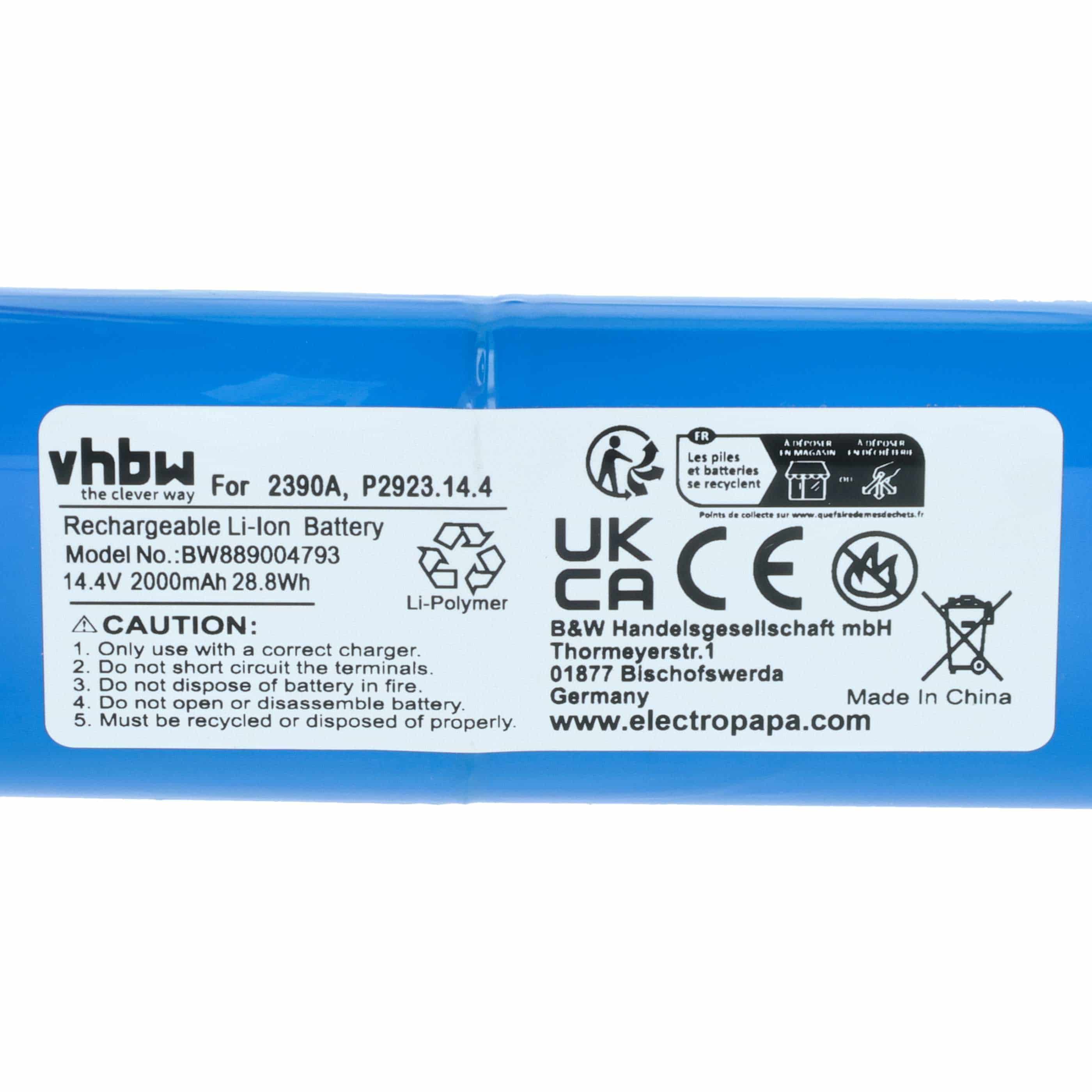 Battery replaces Bissel FOKZS900001R, P2923, P2923.14.4, 1627654, EAG101700JK8 for Bissell 2000mAh, 14.4V, Li-Ion