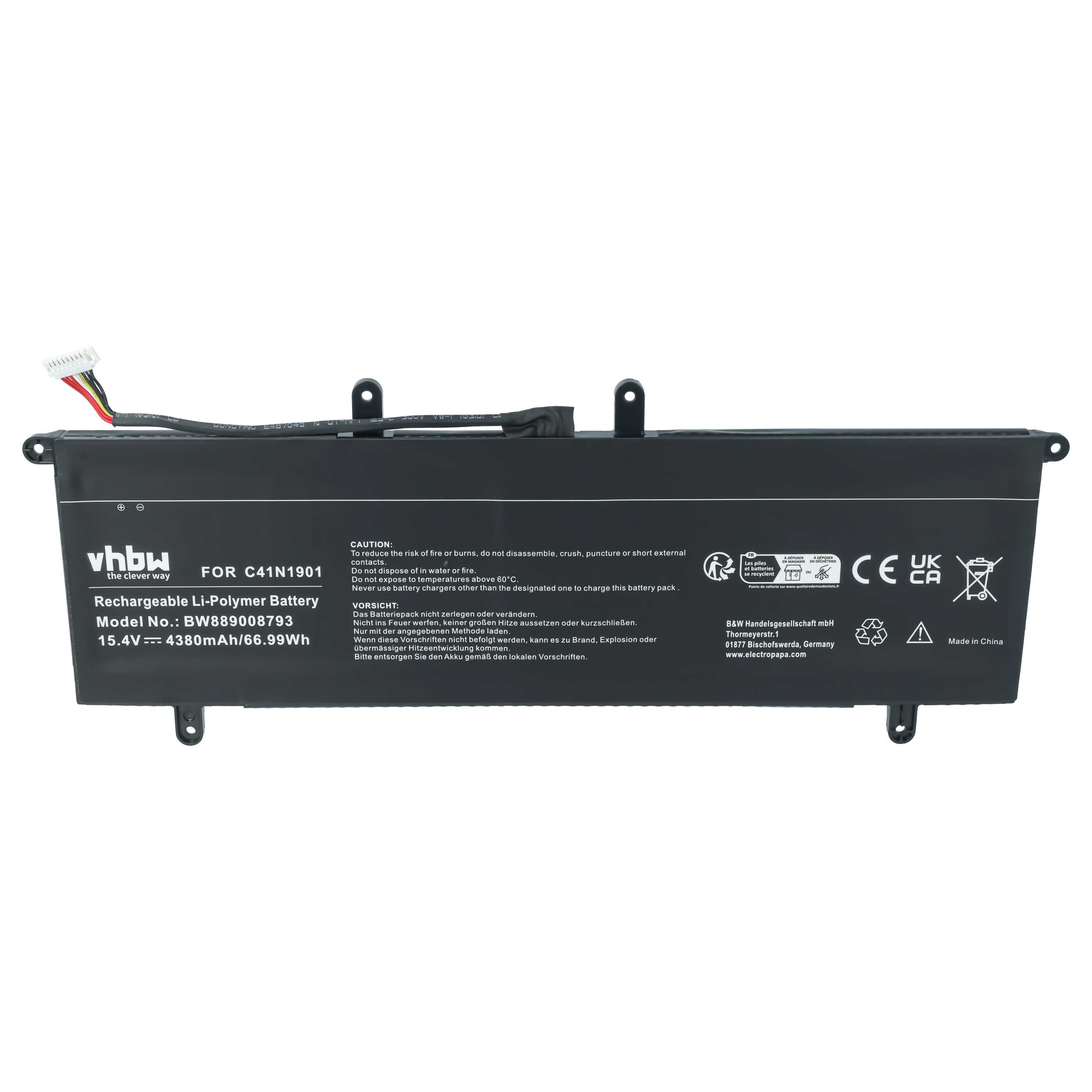 Notebook-Akku als Ersatz für Asus 0B200-03520000, 0B200-03520100, C41N1901 für Asus - 4380mAh 15,4V Li-Polymer