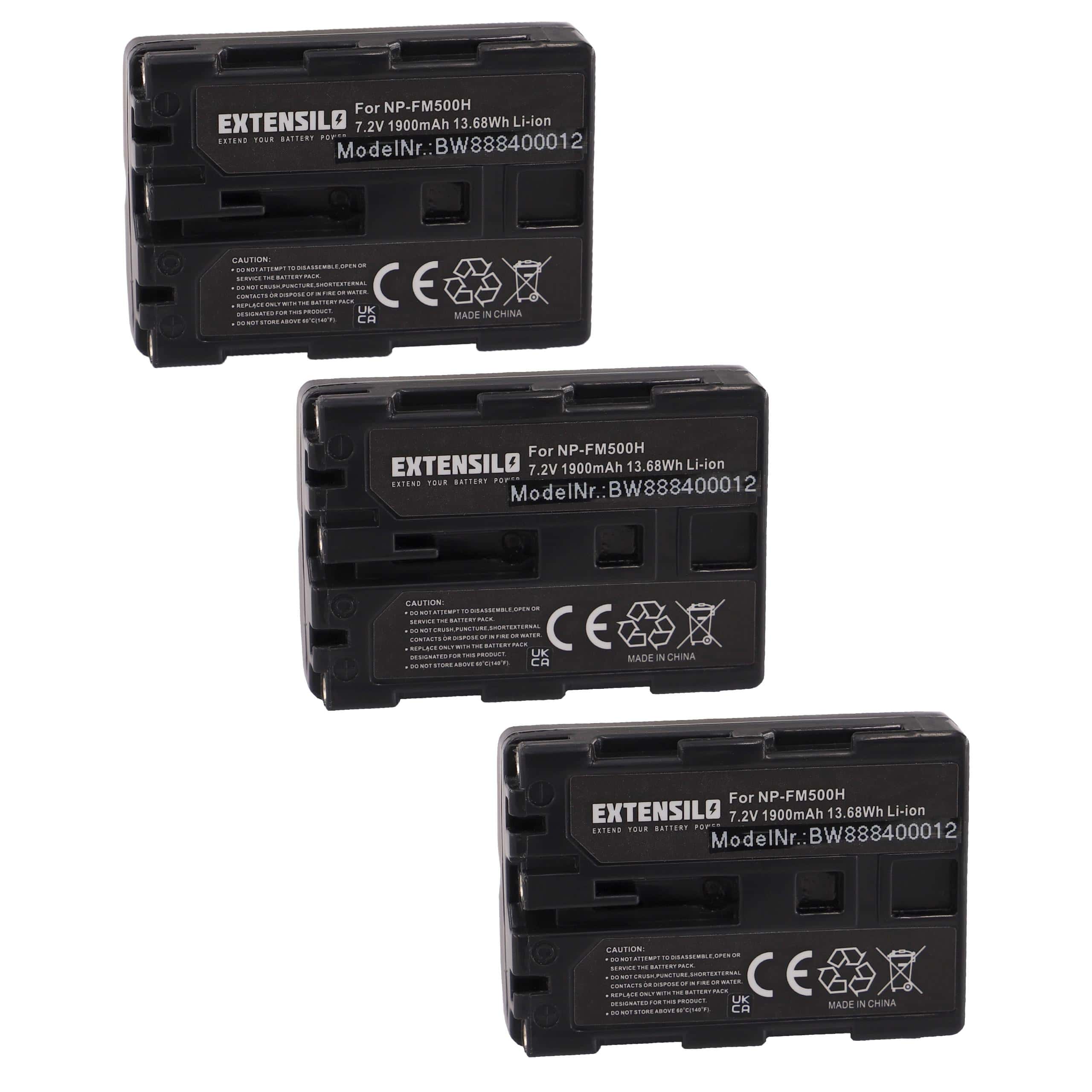 3x Battery replaces Sony NP-FM500H - 1900mAh, 7.2V, Li-Ion