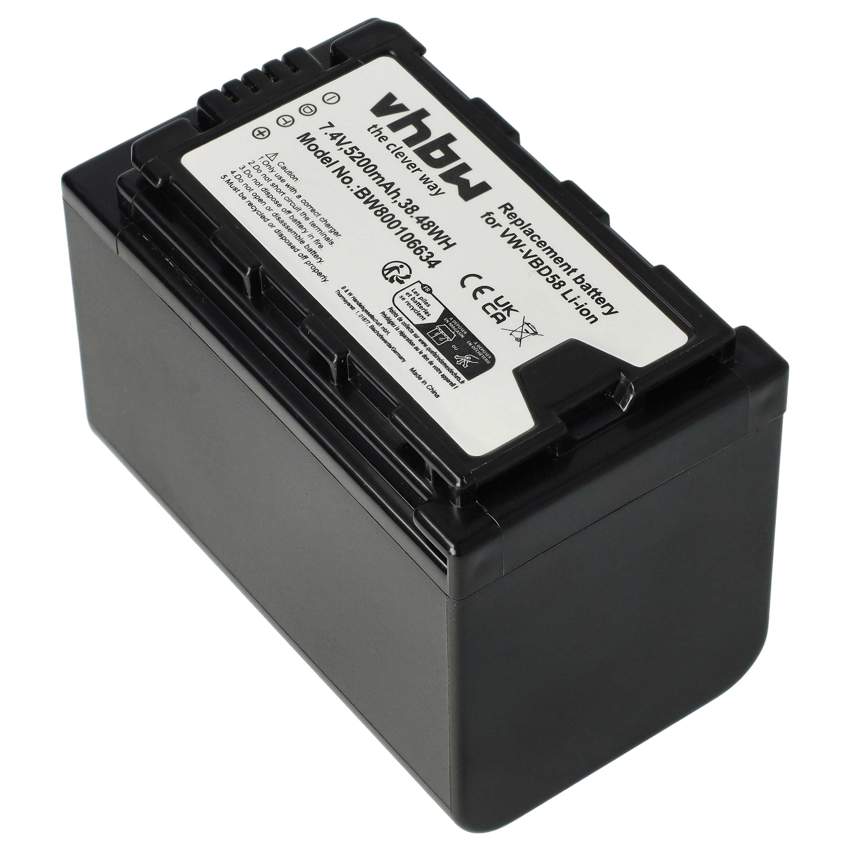Videokamera-Akku (2 Stück) als Ersatz für Panasonic VW-VBD58 für Panasonic - 5200mAh 7,4V Li-Ion mit Infochip