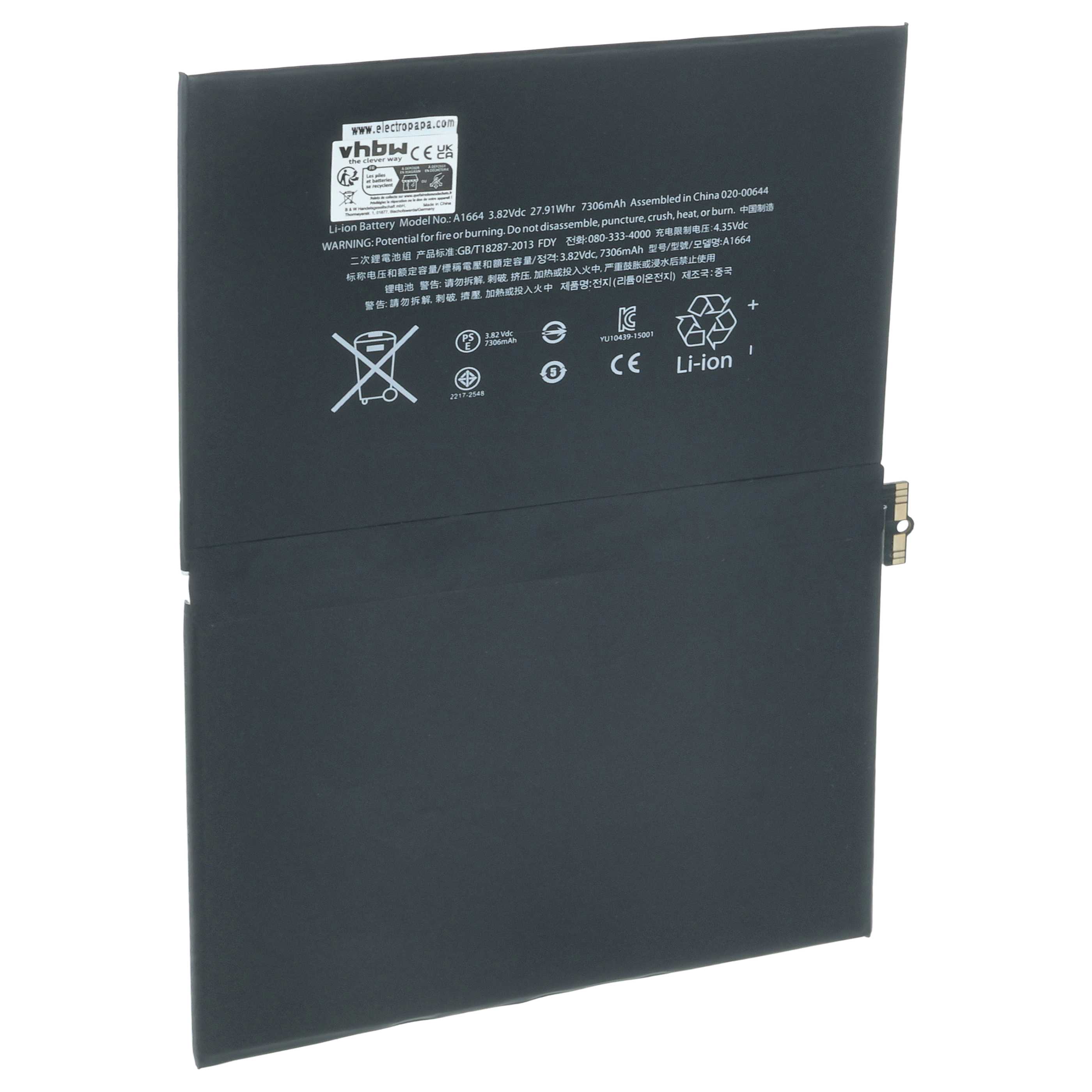 Tablet Battery Replacement for Apple A1664 - 7300 mAh 3.82 V Li-polymer