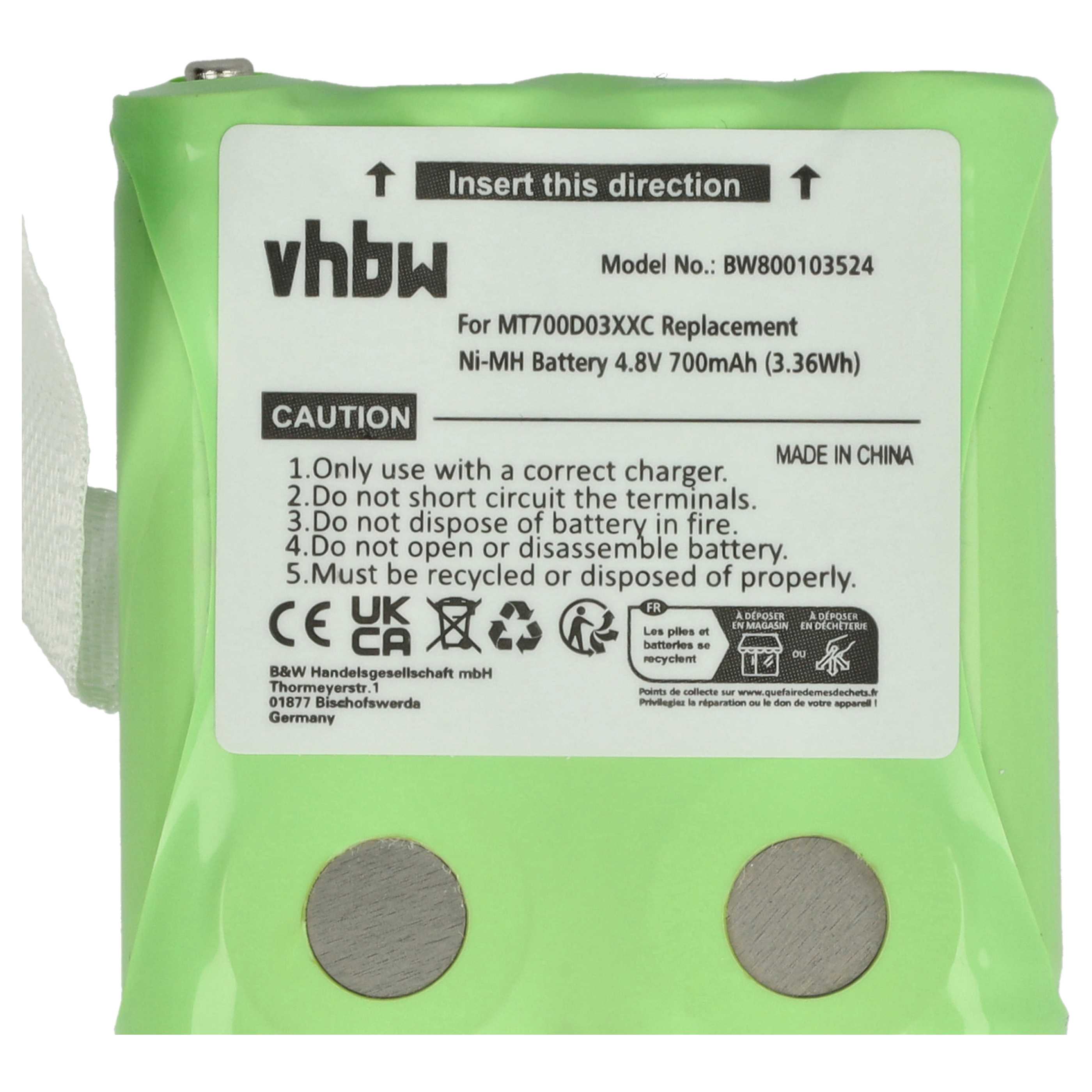 Radio 3x Battery replaces DeTeWe MT700D03XXC - 700 mAh 4.8 V NiMH