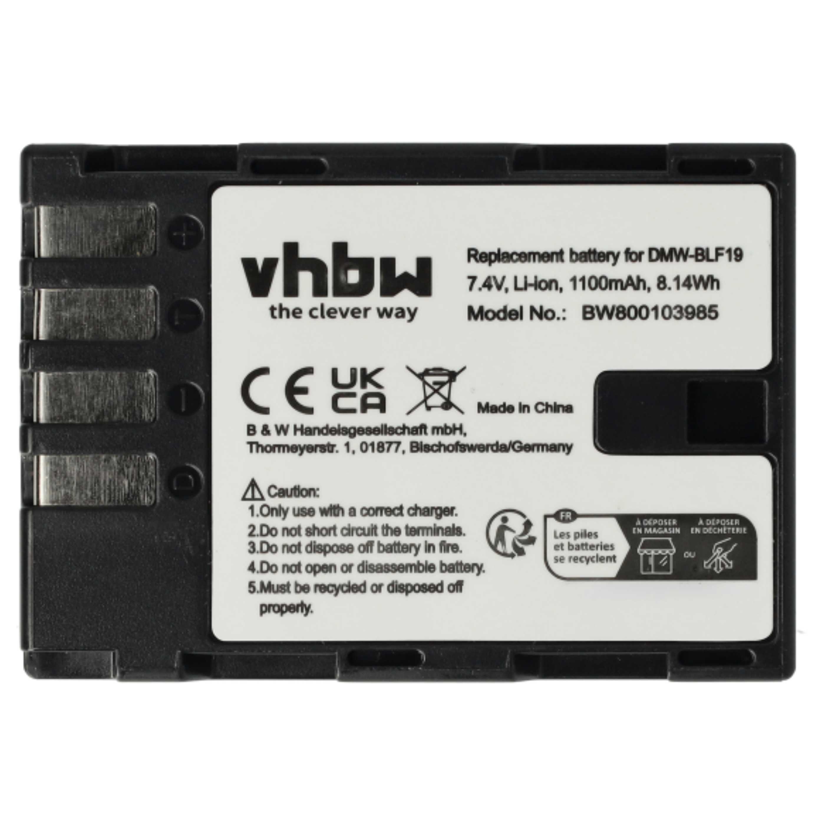 3x Battery replaces Panasonic DMW-BLF19E, DMW-BLF19 - 1100mAh, 7.2V, Li-Ion