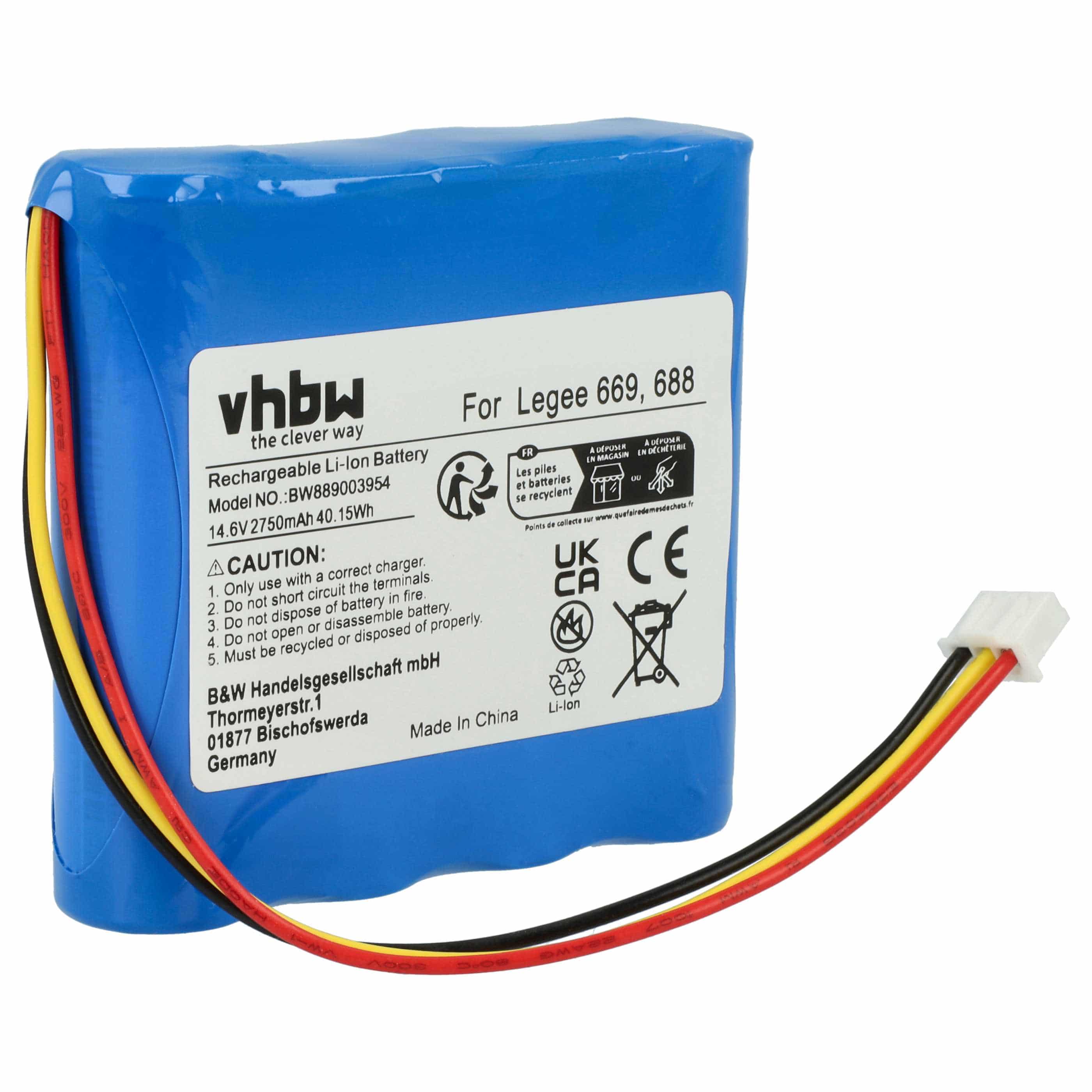 Battery replaces Hobot HB668P108 for Hobot 2750mAh, 14.6V, Li-Ion