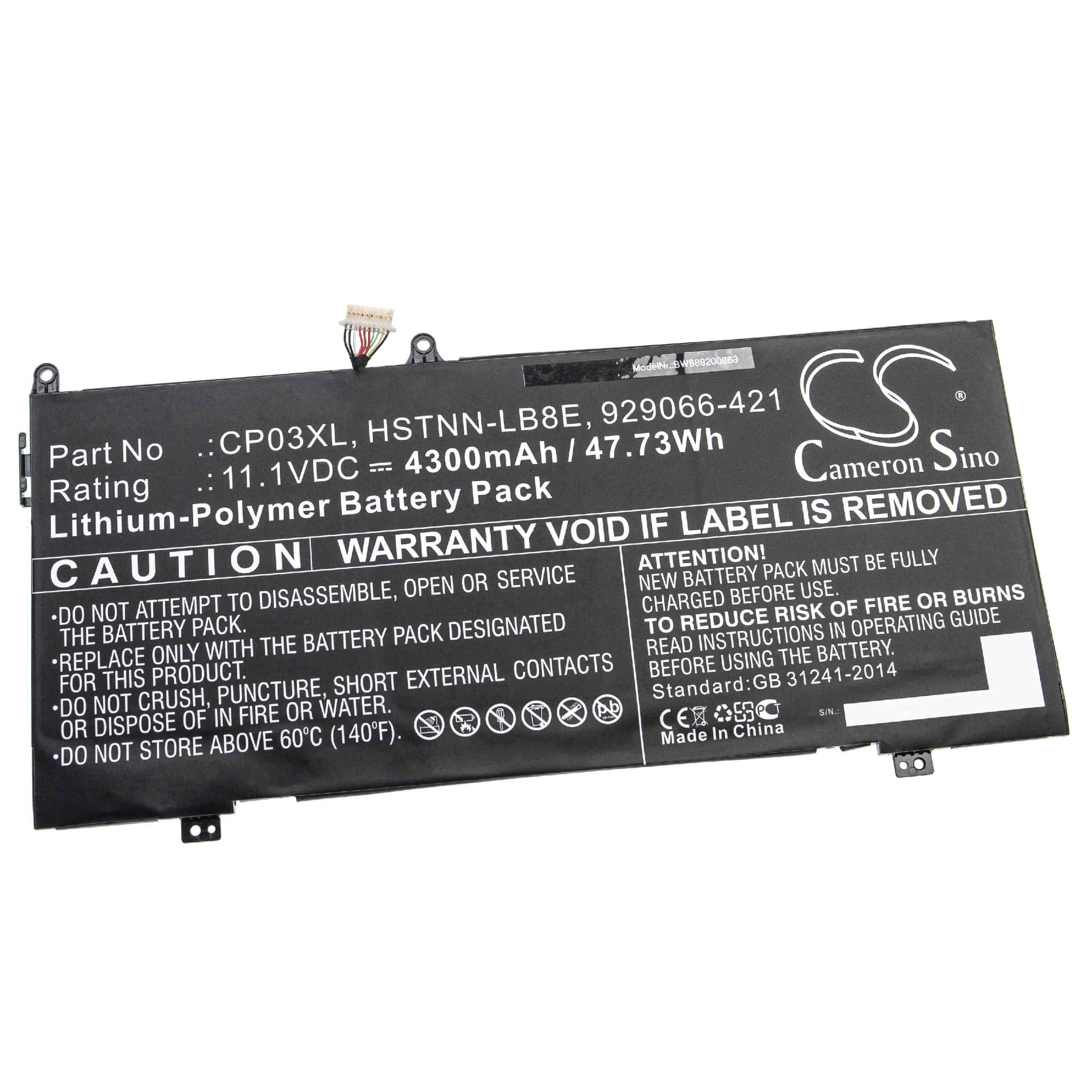 Batterie remplace HP 929066-421, 929072-855 pour ordinateur portable - 4300mAh 11,1V Li-polymère, noir
