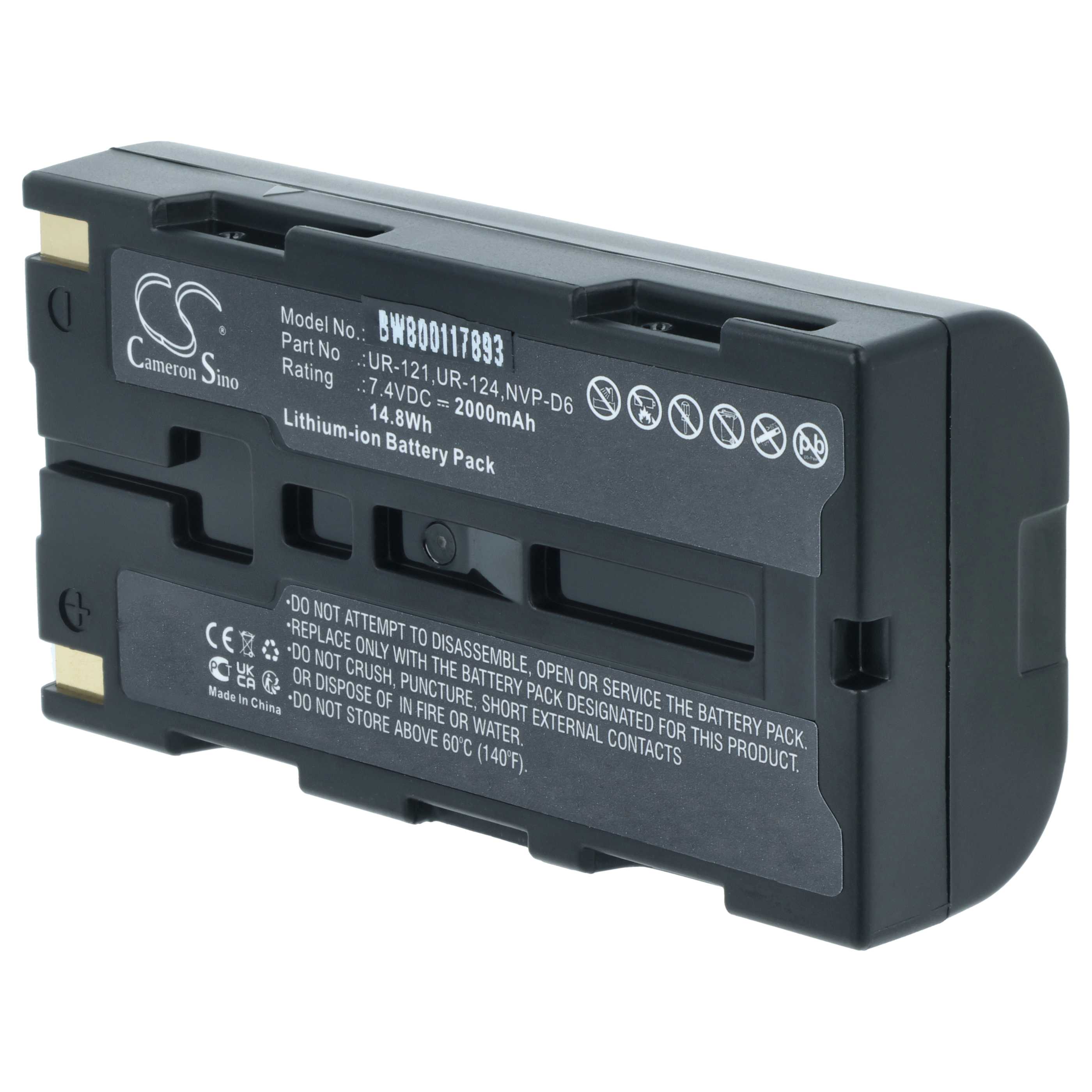 3x Batería reemplaza Sanyo UR-121D, UR-124D, UR-124, UR-121, NVP-D6 para cámara - 2000 mAh 7,4 V Li-Ion