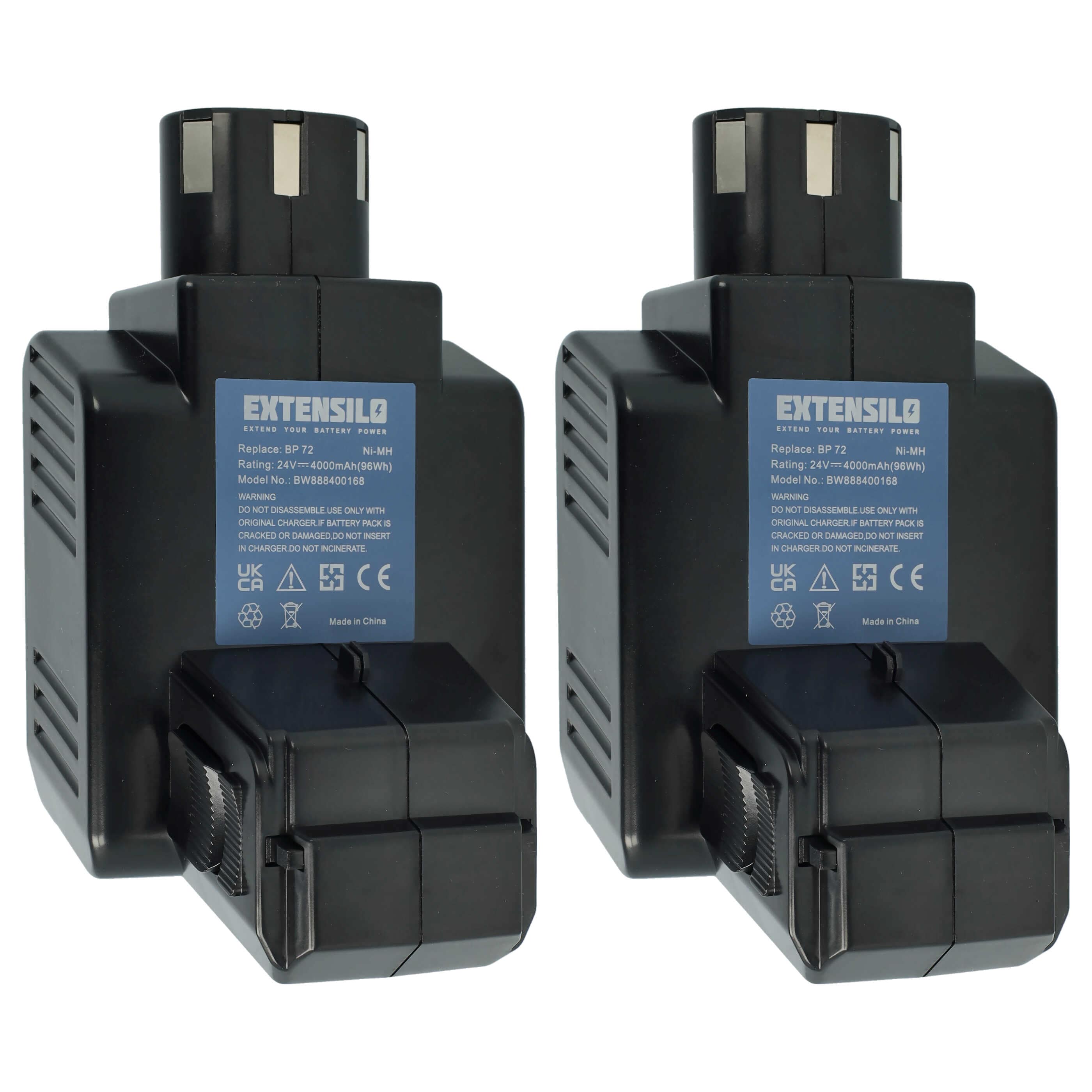 2x Battery replaces Hilti BP72, BP60, 331530, BP40 Electric Power Tool - 4000 mAh, 24 V, NiMH
