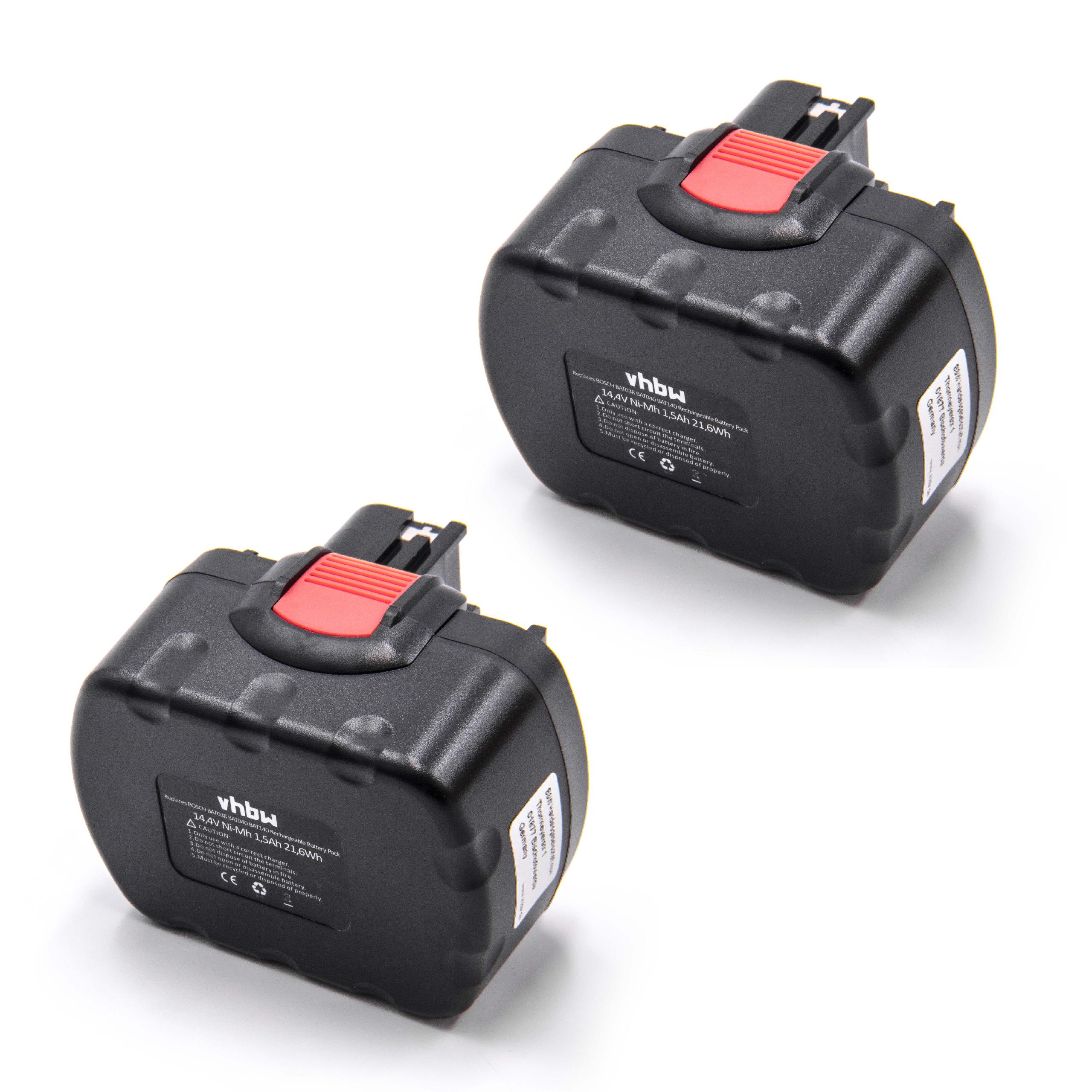Batteries (2x pièces) remplace Bosch 2 607 335 263, 1617S0004W pour outil électrique - 1500 mAh, 14,4 V, NiMH