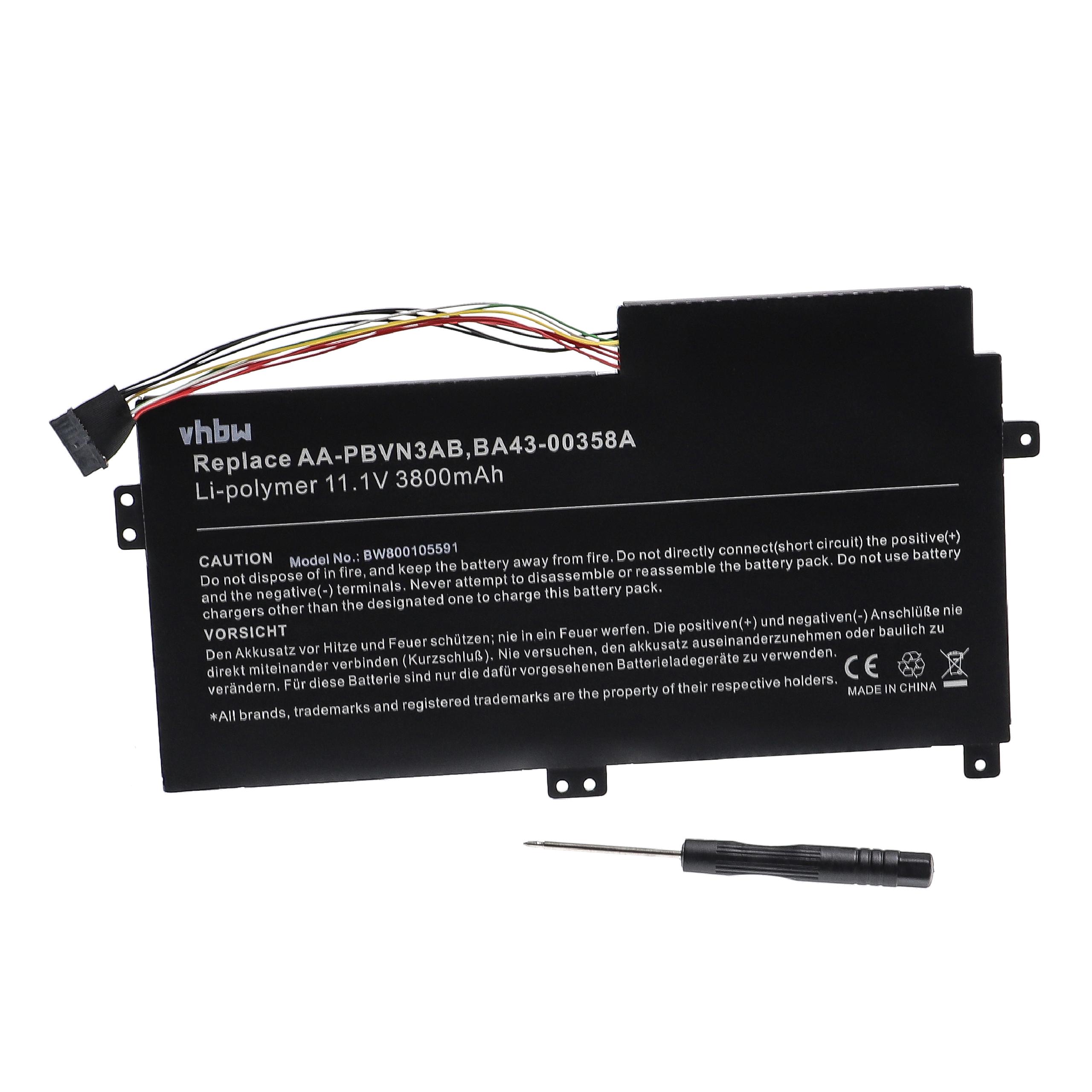 Batterie remplace Samsung AA-PBVN3AB, BA43-00358A pour ordinateur portable - 3800mAh 10,8V Li-ion, noir