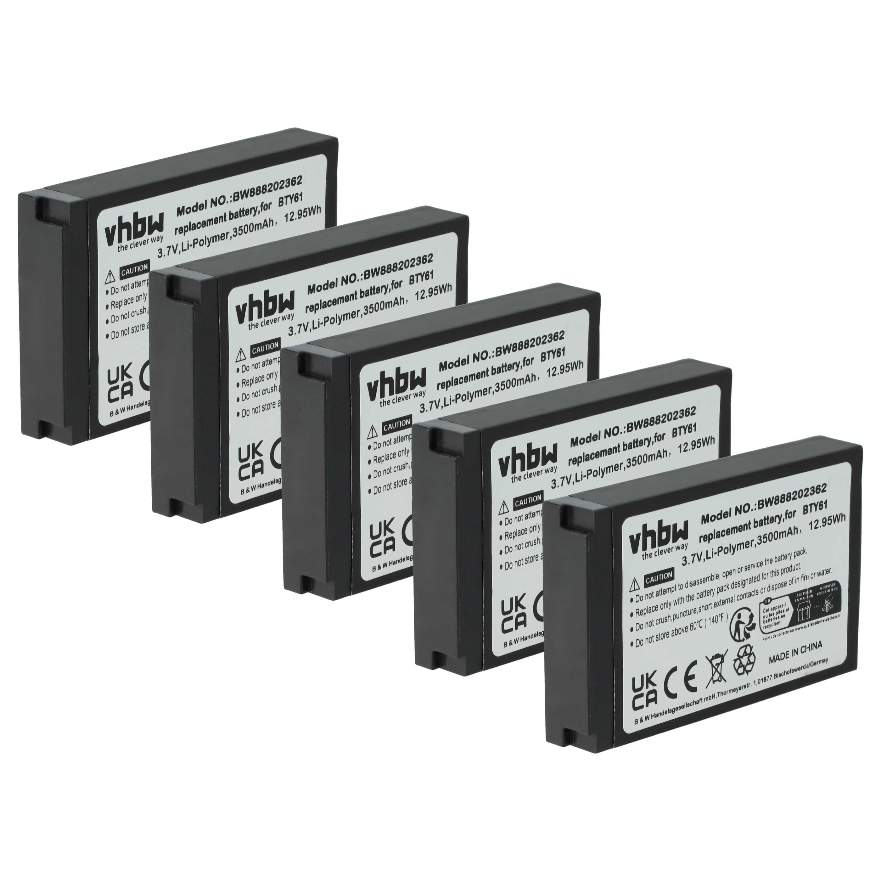 Handheld Computer 5x Battery replaces Newland BTY61 - 3800mAh, 3.7V