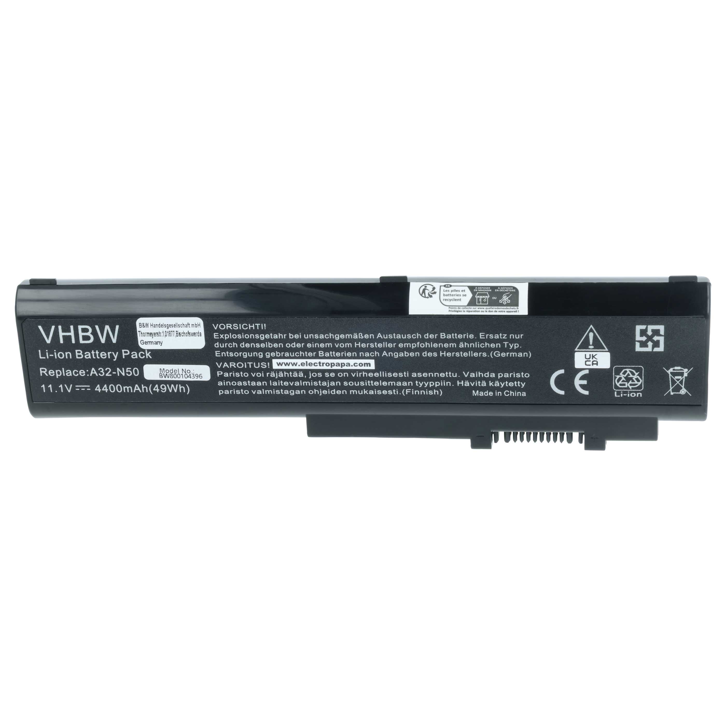 Akumulator do laptopa zamiennik Asus A32-N50, 90-NQY1B2000Y, 90-NQY1B1000Y - 4400 mAh 11,1 V Li-Ion, czarny