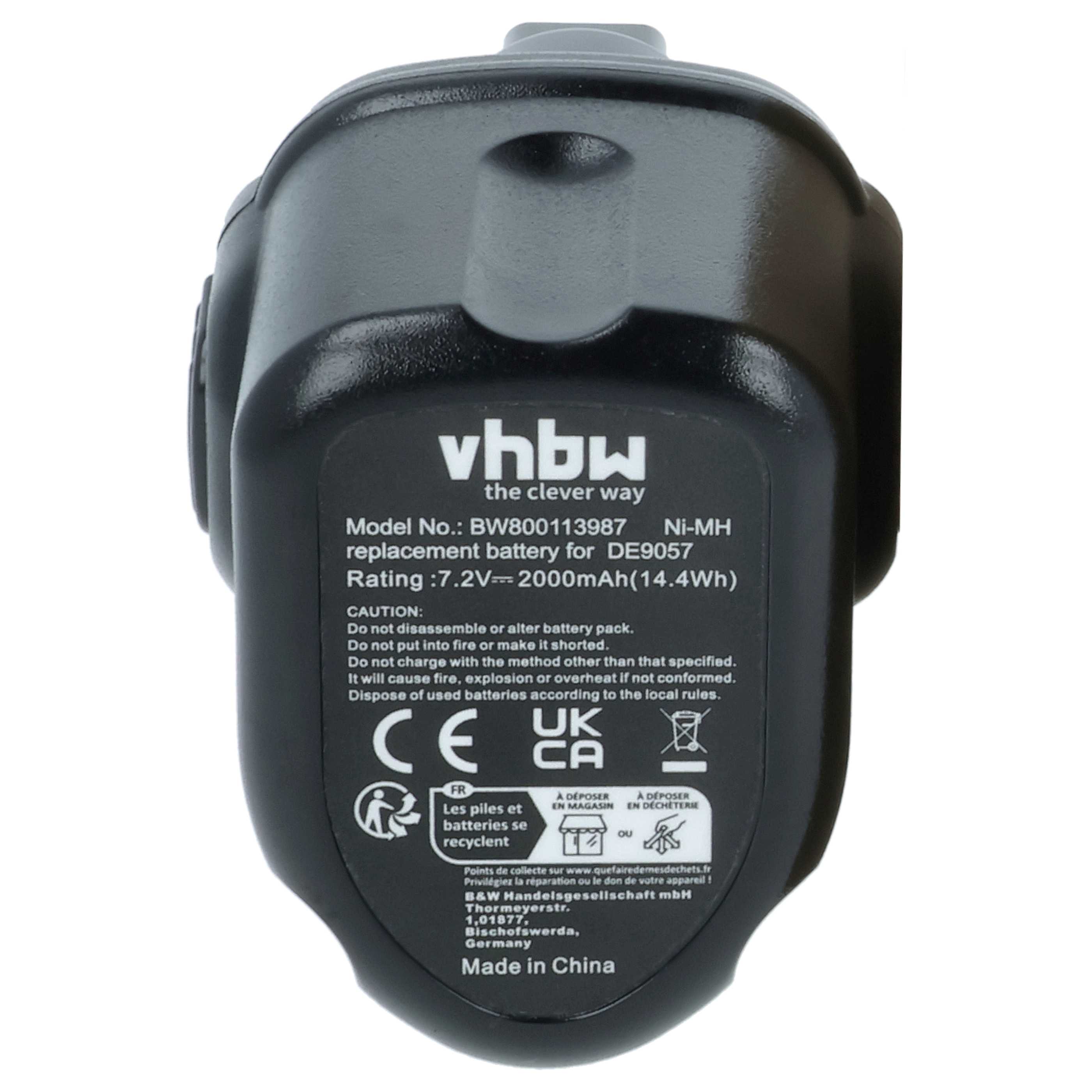 Batteria sostituisce Dewalt DW9057, DE9085, DE9057 per attrezzo - 2Ah 7,2V NiMH