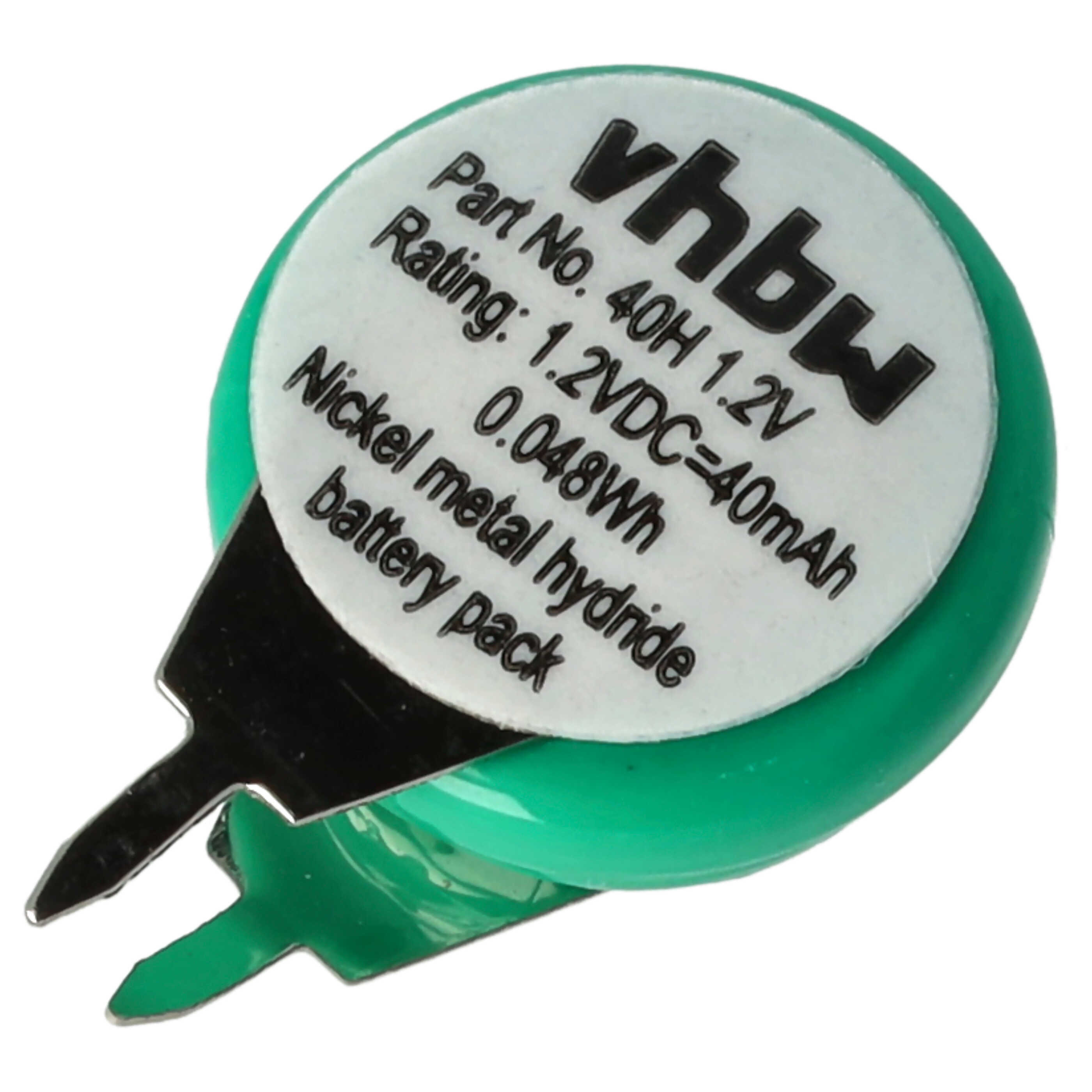 Knopfzellen-Akku (1x Zelle) Typ 1/V40H 2 Pins für Modellbau-Akkus Solar-Leuchten uvm. - 40mAh 1,2V NiMH