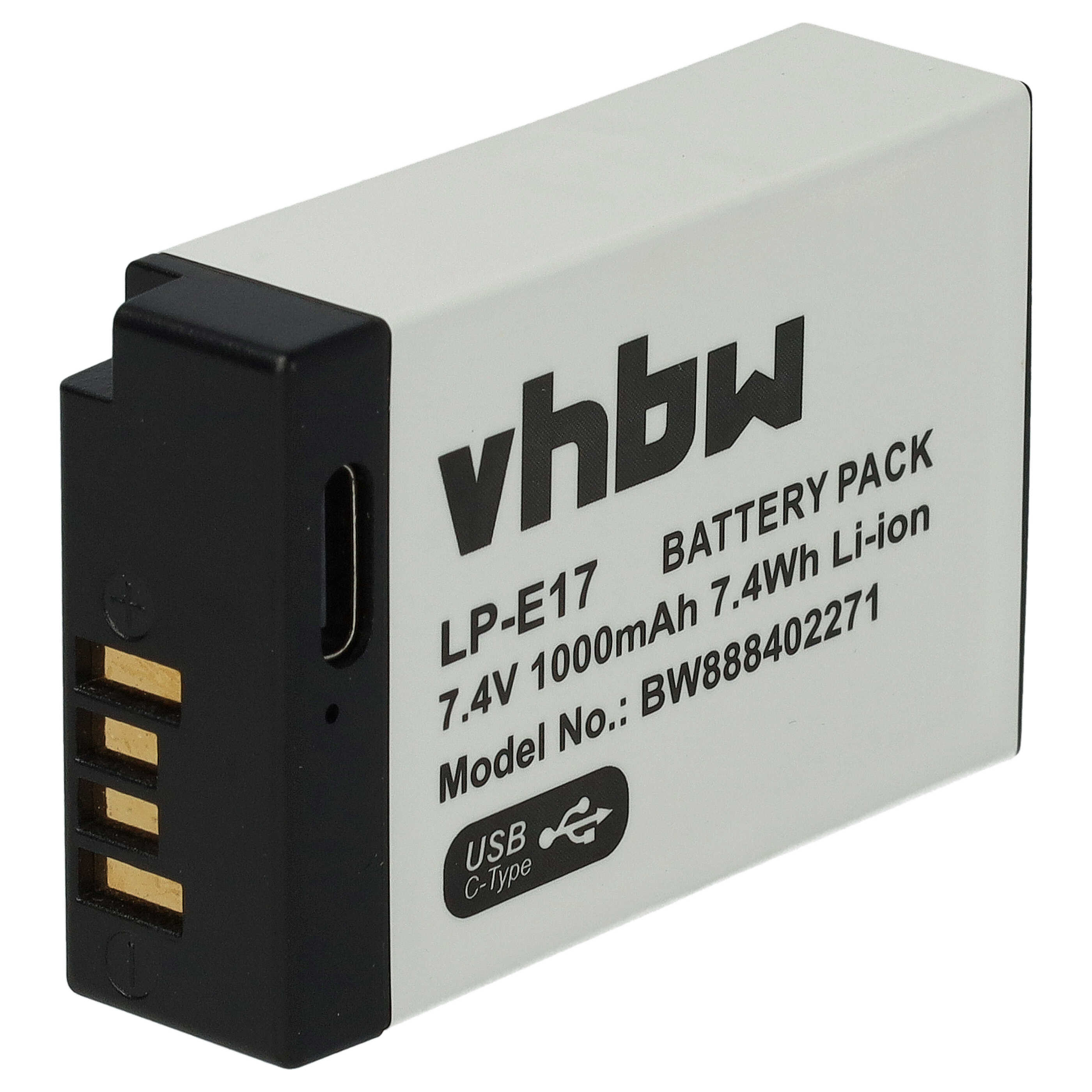 3x Battery replaces Canon LP-E17 - 1000mAh, 7.4V, Li-Ion, with USB C Socket