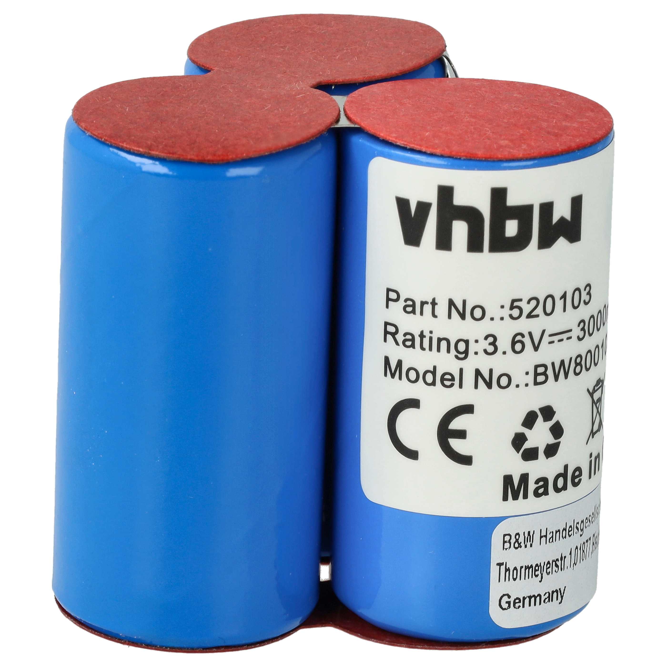 Battery replaces AEG 900055102, 520103 for AEG 3000mAh, 3.6V, NiMH