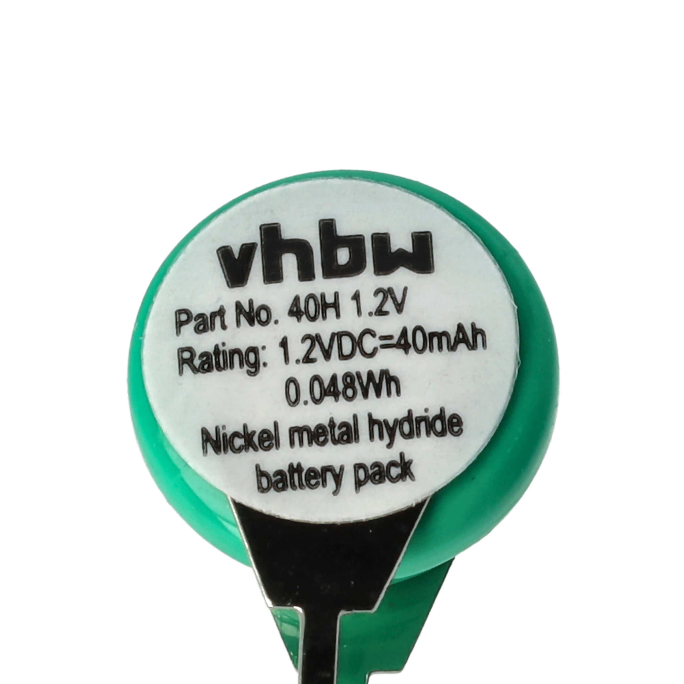 Button Cell Battery (1x Cell) Type 1/V40H 2 Pins for Model Building Solar Lamps etc. - 40mAh 1.2V NiMH