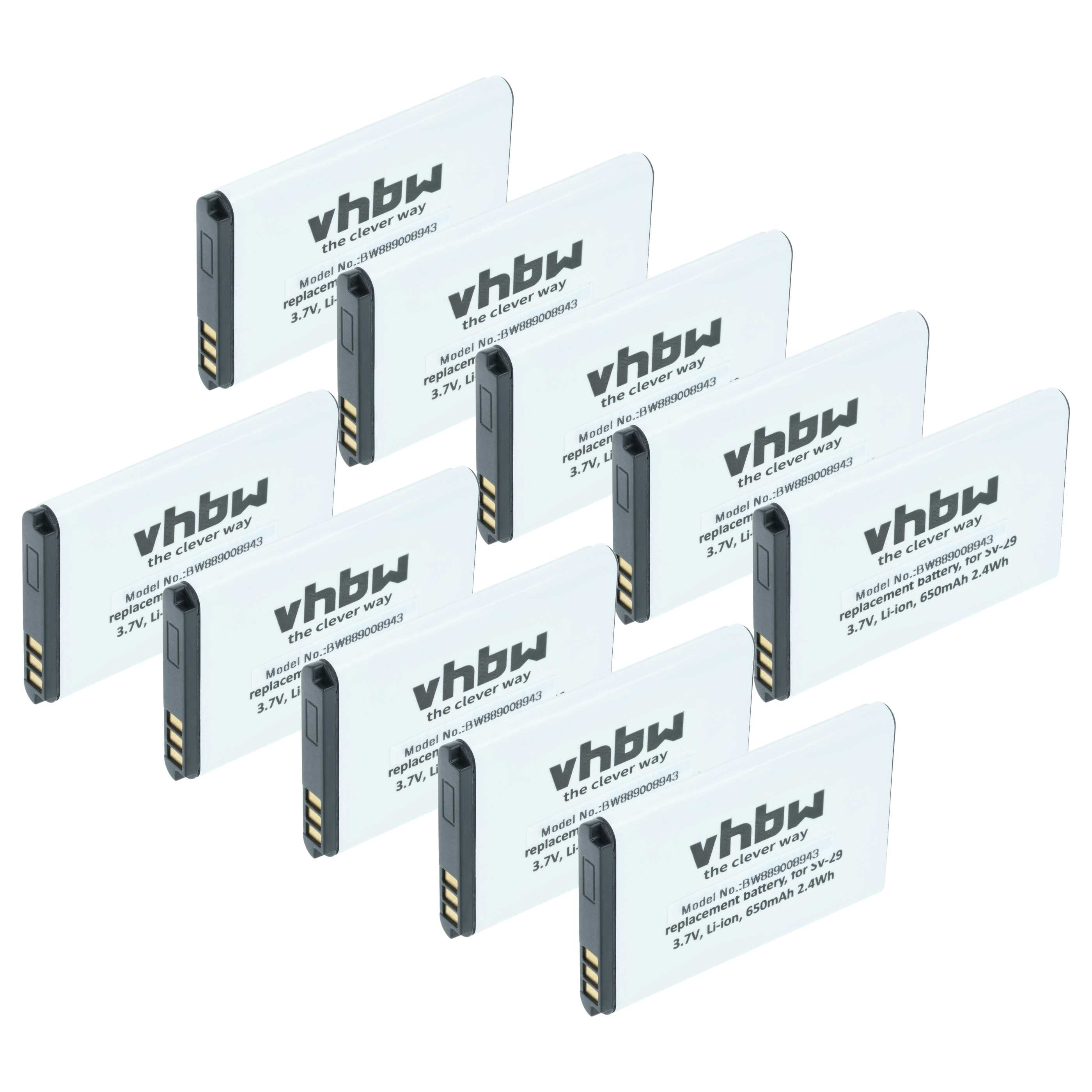 10x Akumulator do telefonu smartfona zamiennik Alcatel RTR001F01, 10000058 - 650 mAh 3,7 V Li-Ion