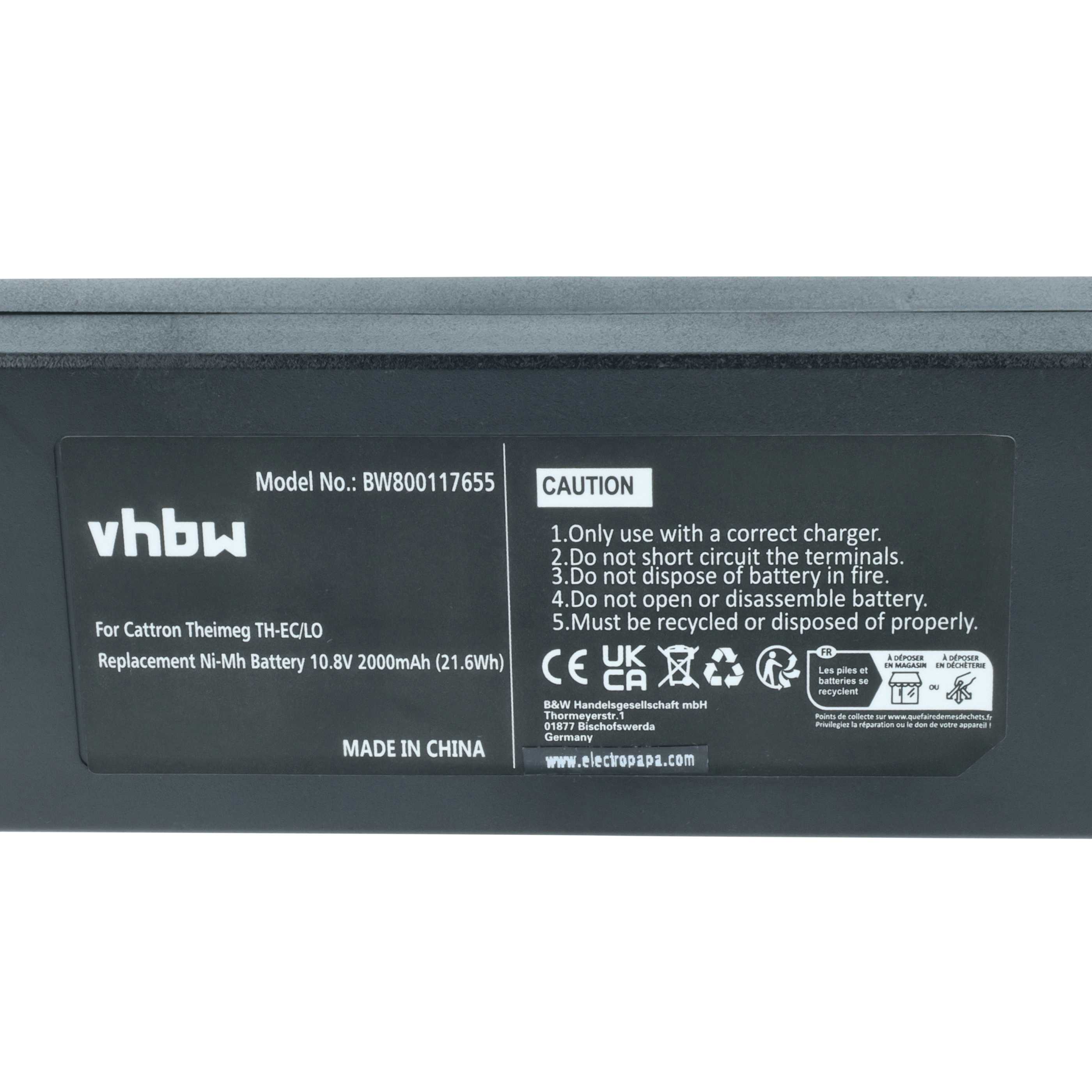 Remote Control 2x Battery replaces Cattron Theimeg BT081-00053, B5018-00061 - 2000 mAh 10.8 V NiMH