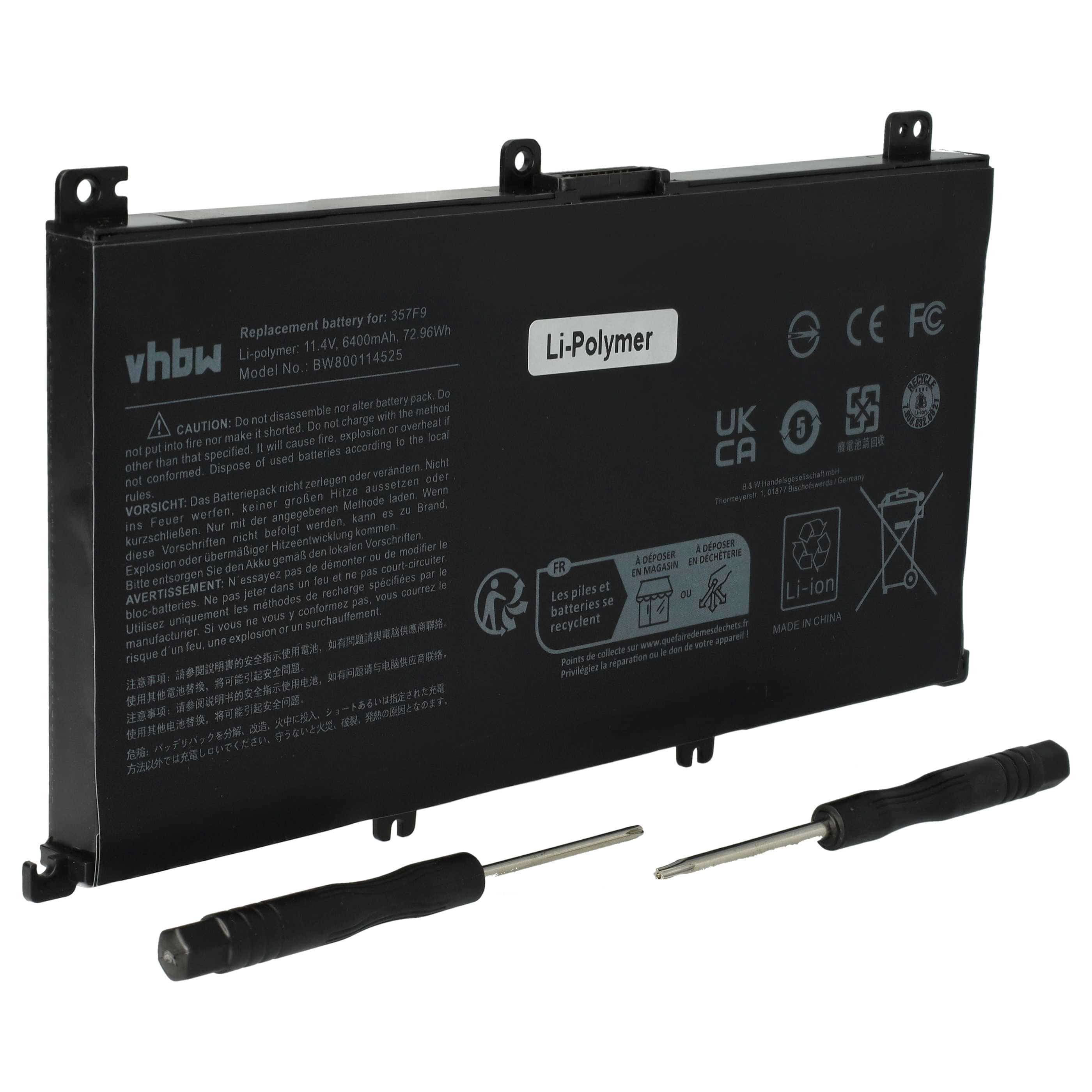 Batteria sostituisce Dell 71JF4, P57F002, 00GFJ6, 071JF4, 357F9 per notebook - 6400mAh 11,4V Li-Poly nero