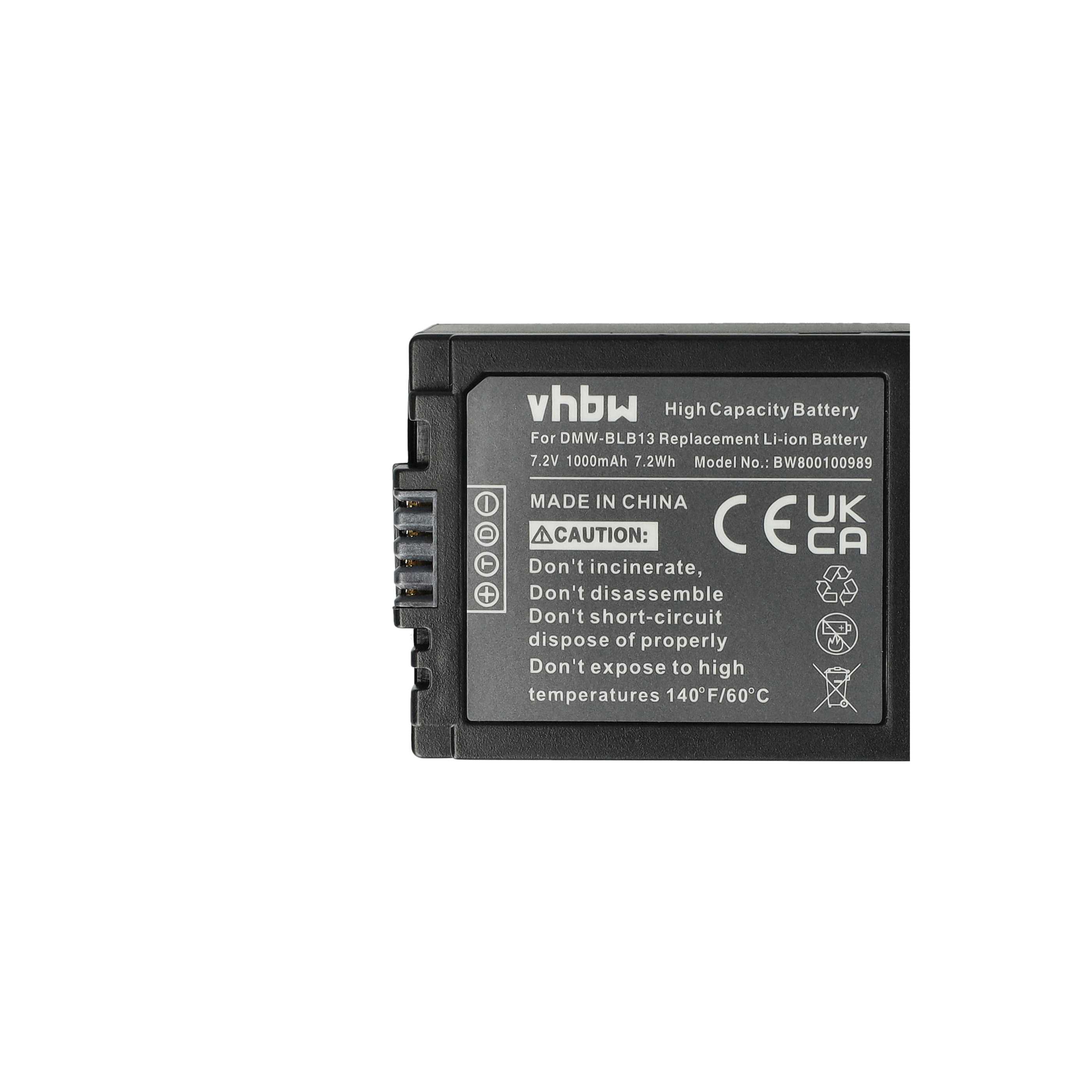 2x Battery replaces Panasonic DMW-BLB13E, DMW-BLB13 - 1000mAh, 7.2V, Li-Ion