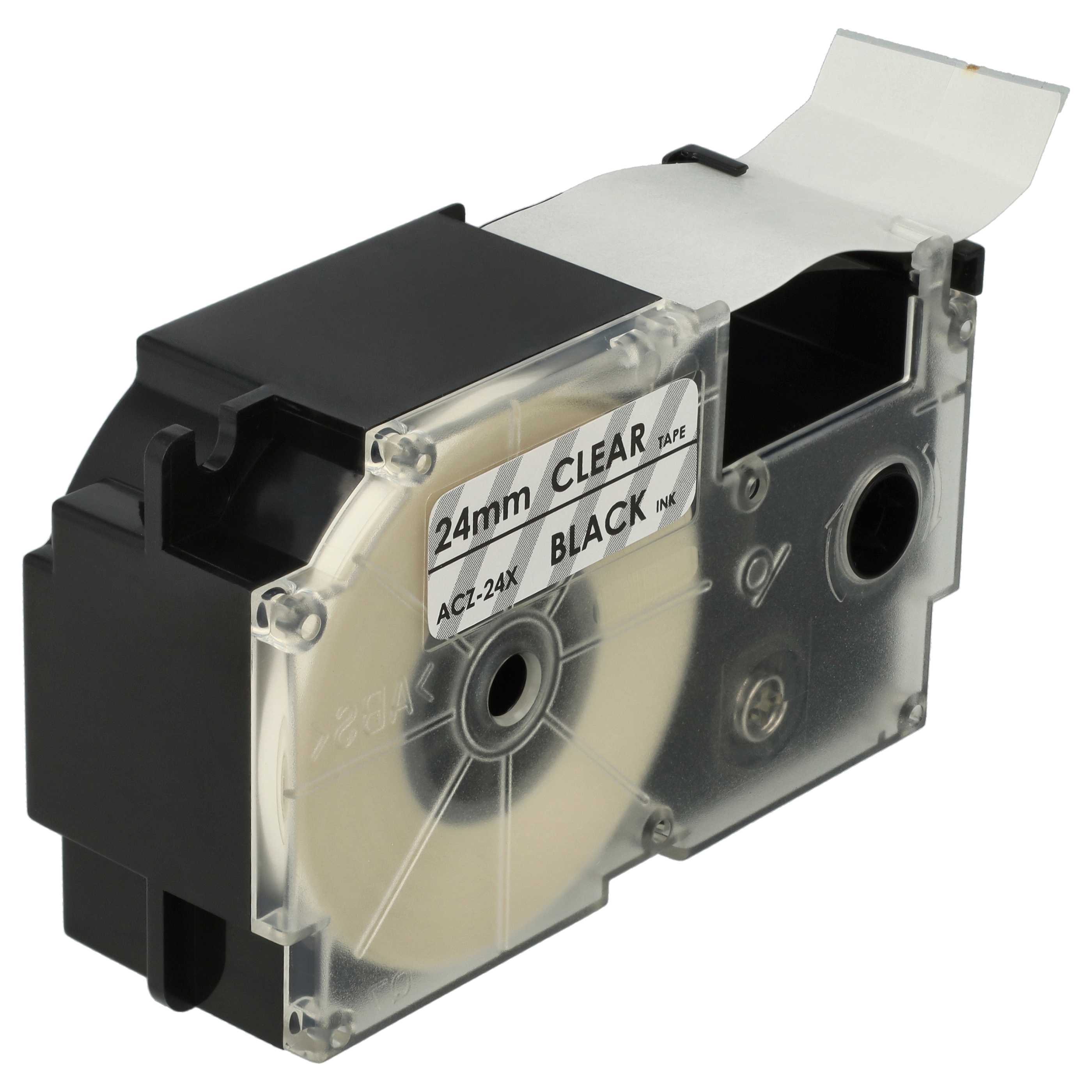 Cassette à ruban remplace Casio XR-24X - 24mm lettrage Noir ruban Transparent