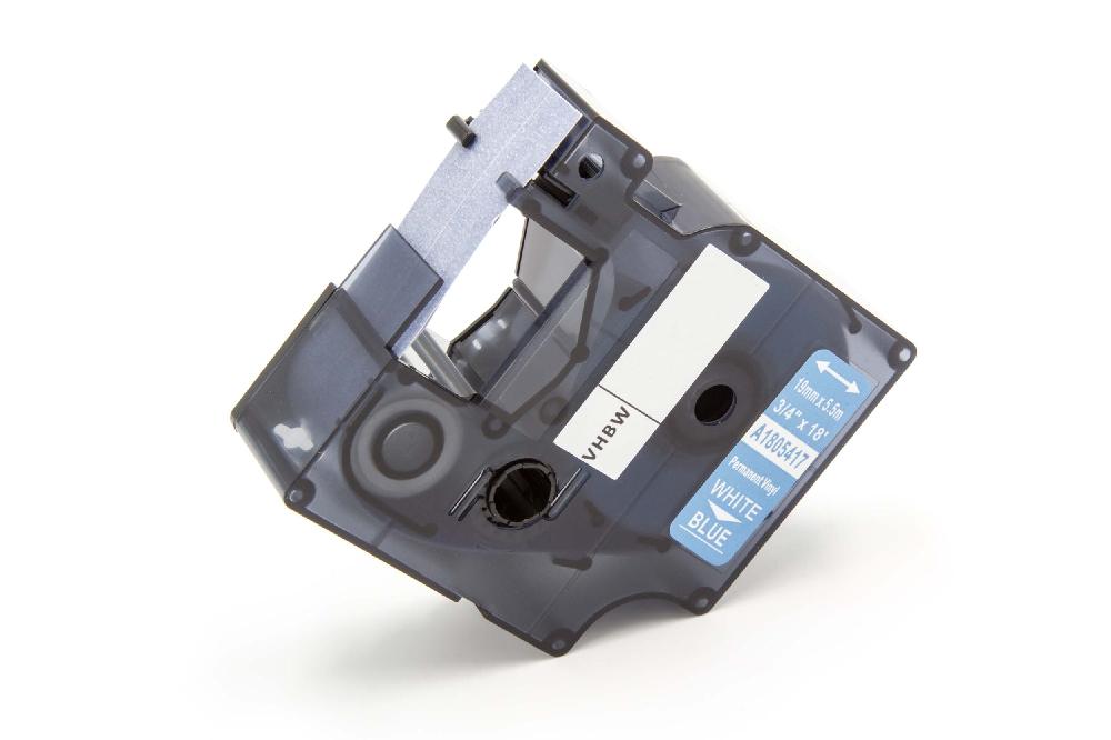 Cassette à ruban remplace Dymo 1805417 - 19mm lettrage Blanc ruban Bleu, vinyle