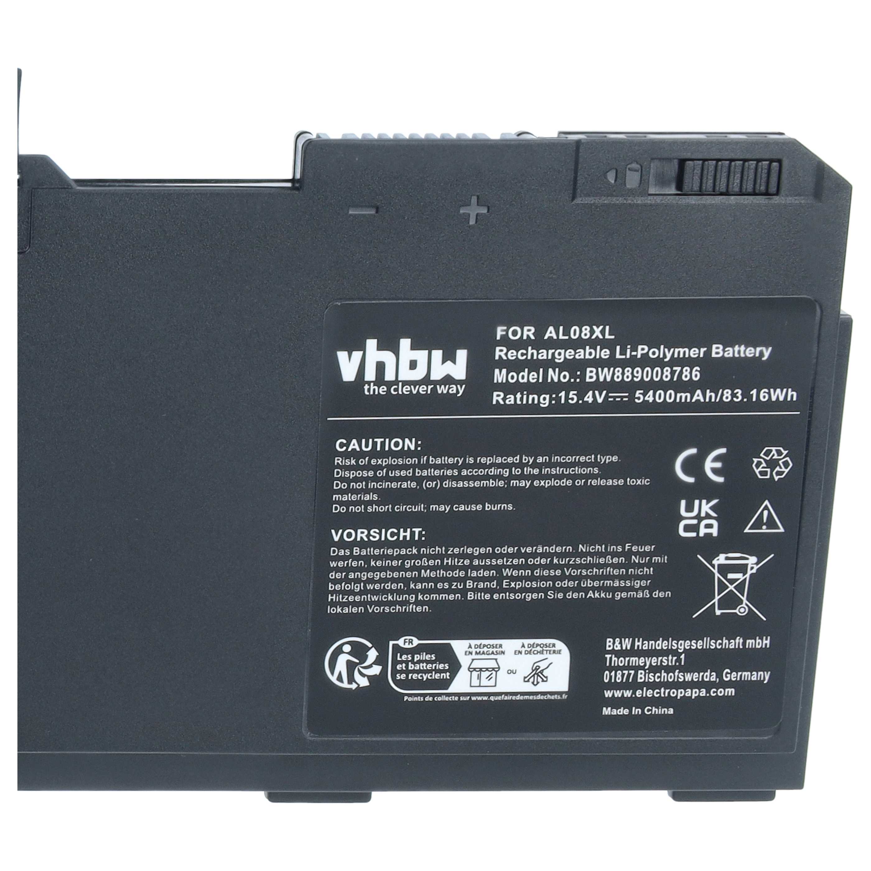 Notebook-Akku als Ersatz für HP AL08XL, HSTNN-OB1S, AL08094XL, L86155-AC1 für HP - 5400mAh 15,4V Li-Polymer