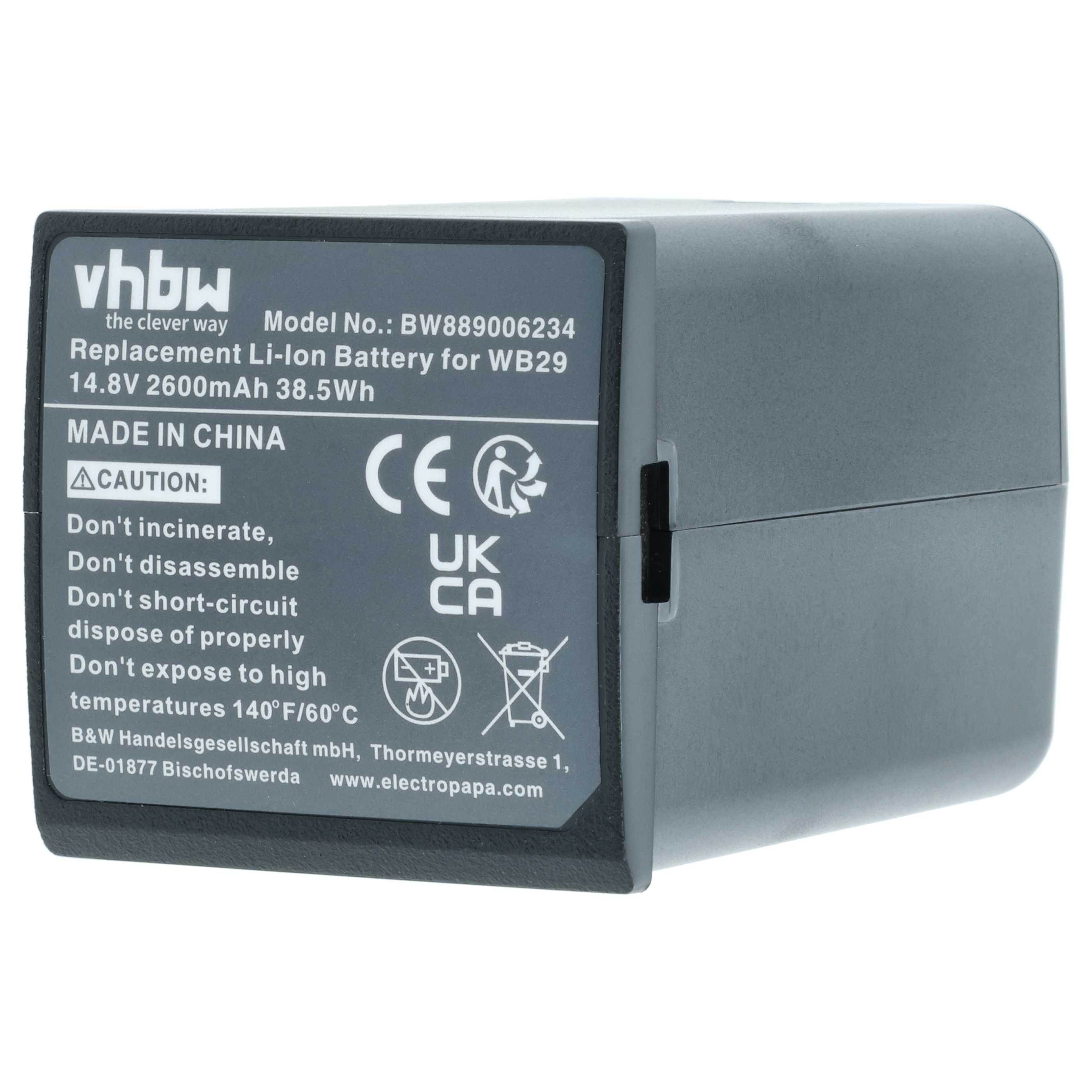 Batteria per flash per fotocamera sostituisce Godox DFB/GDWB29, WB29 - 2600mAh 14,8V Li-Ion