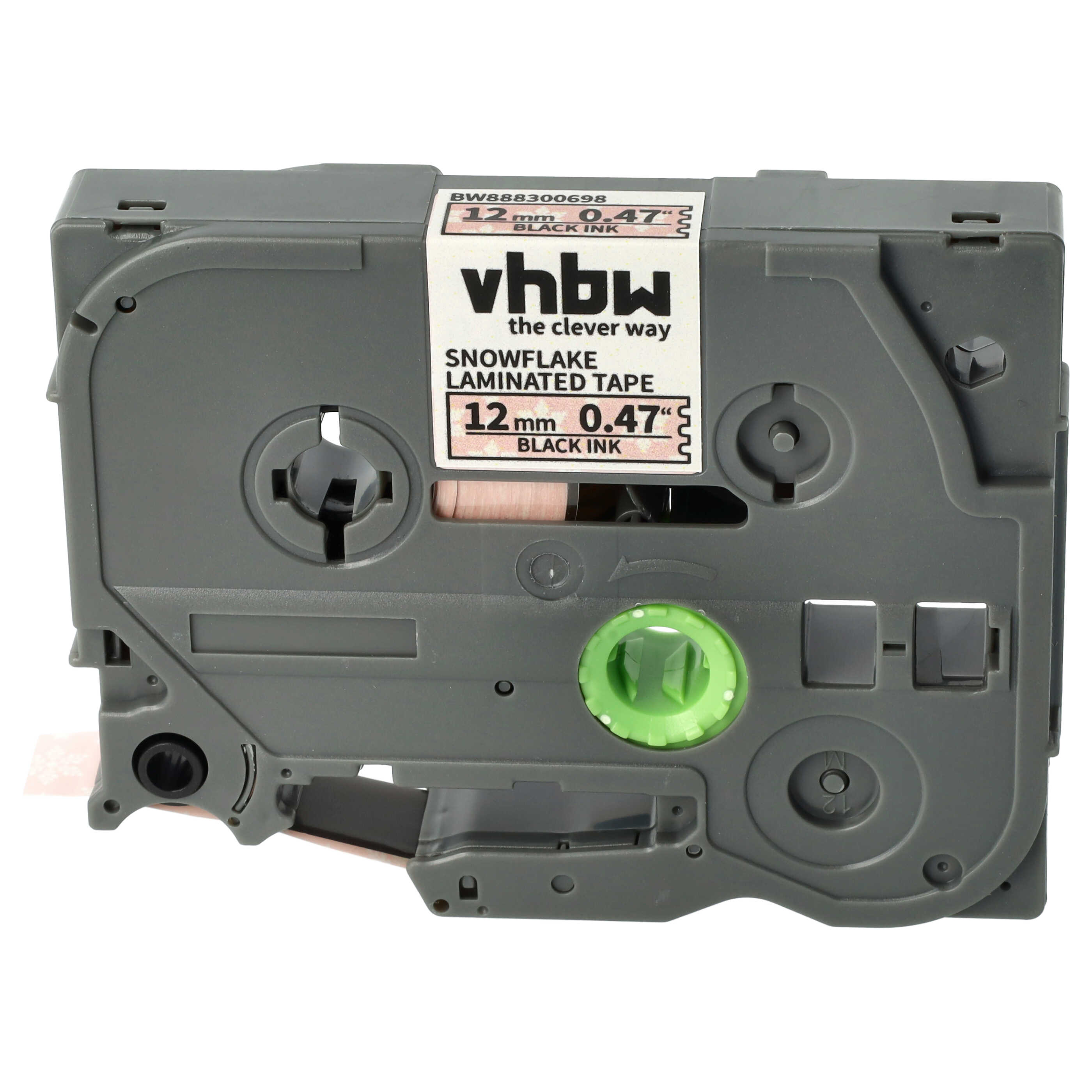 Cassetta nastro sostituisce Brother TZE-MPCB31 per etichettatrice Brother 12mm nero su rosa/fiocchi di neve