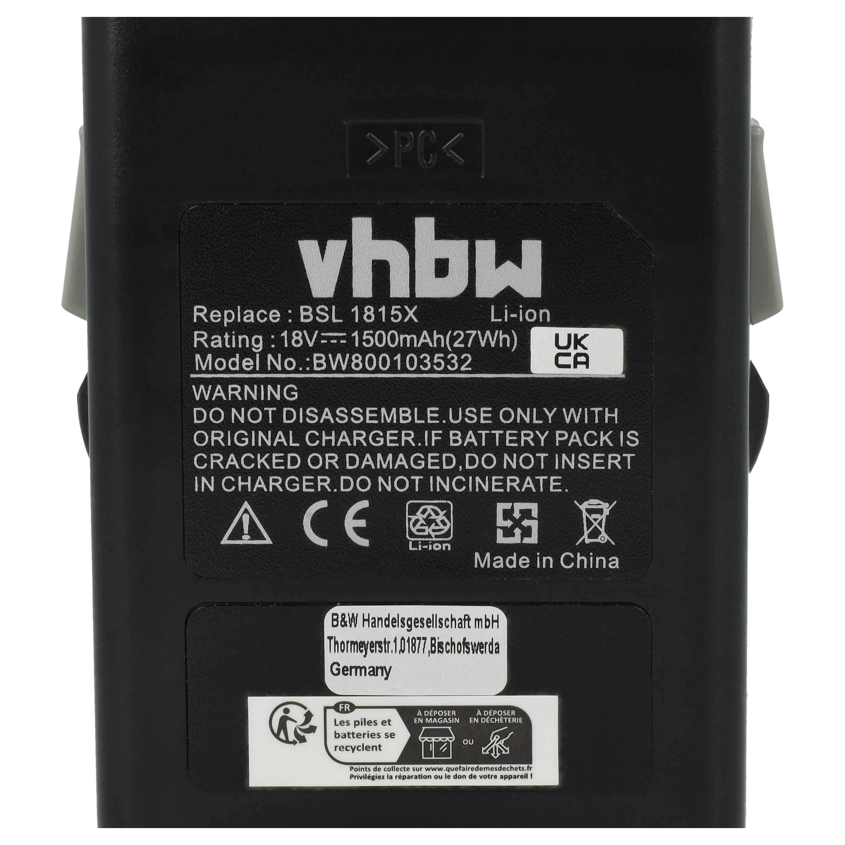 Battery replaces Hitachi / HiKOKI 330067, 33055, 330139, 330068 Electric Power Tool - 1500 mAh, 18 V, Li-Ion