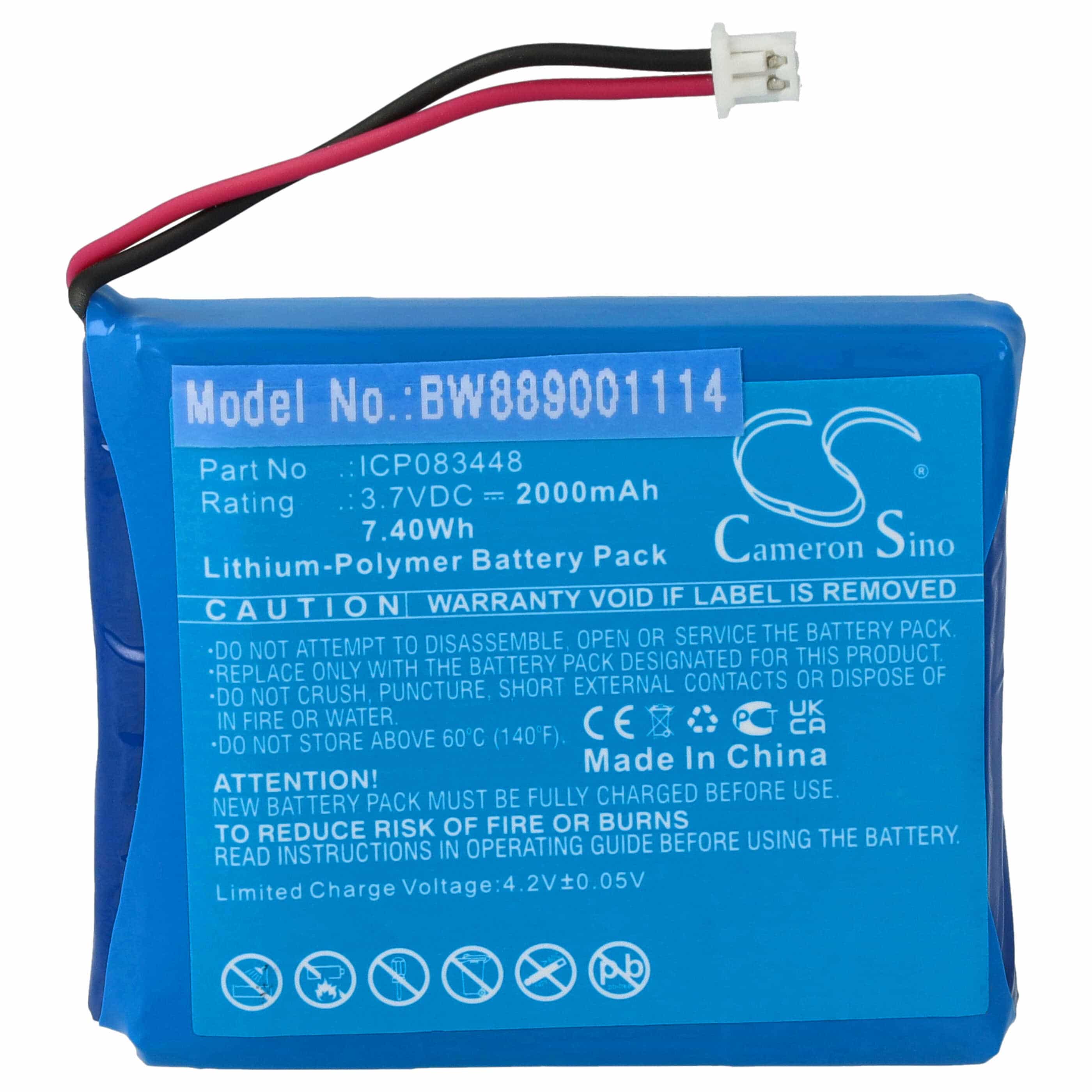 Radio Battery replaces Albrecht ICP083448, JHHY903448A - 2000 mAh 3.7 V Li-polymer