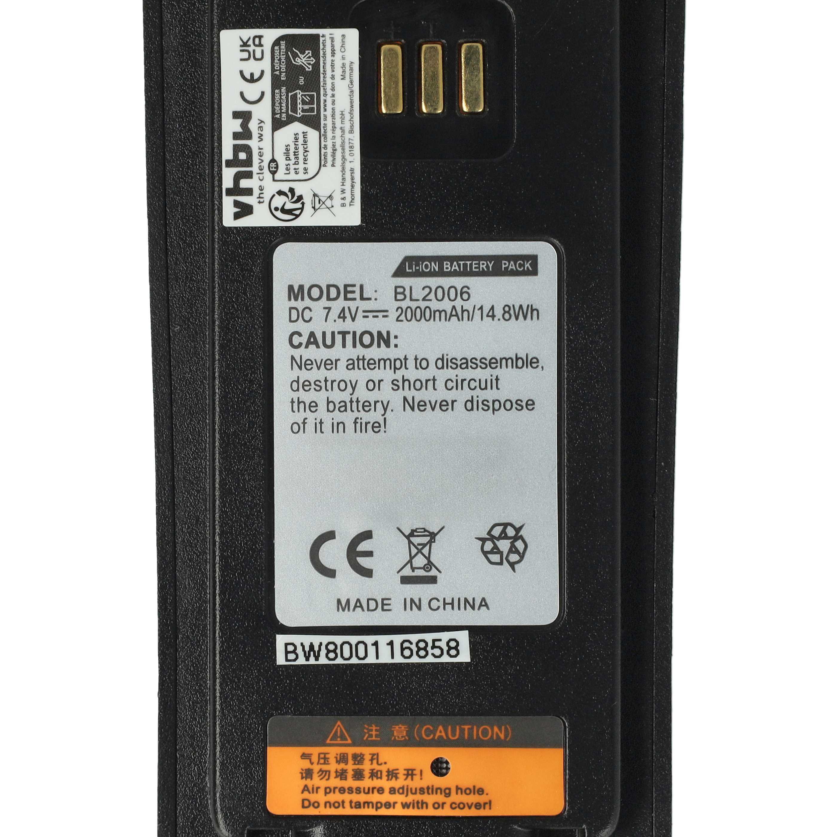Radio 2x Battery replaces Hyt BL2006Li, BL2008, BL2006, BL2503 - 2000 mAh 7.4 V Li-Ion