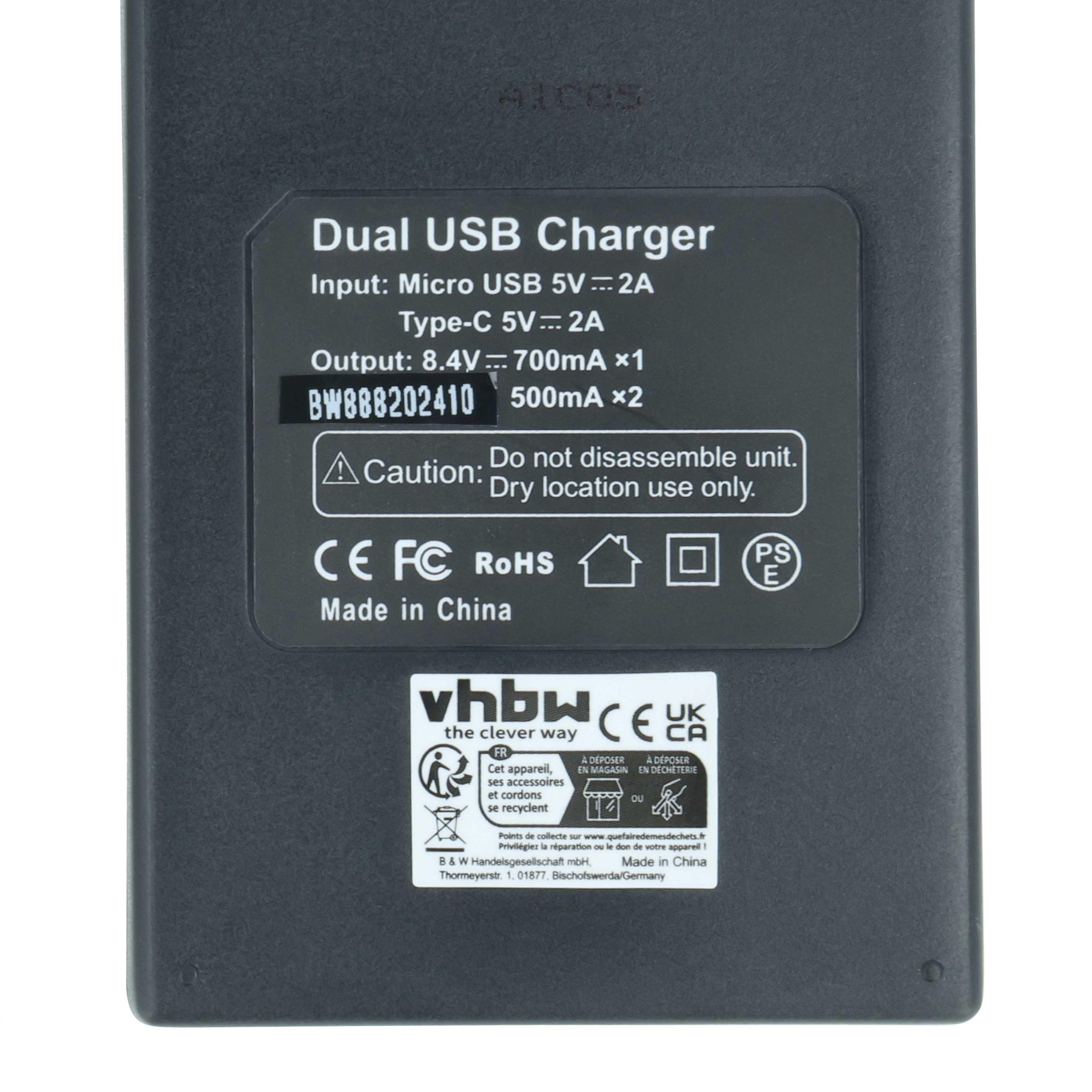 Battery Charger Micro-USB + USB-C + Cable Micro-USB suitable for Fujifilm X-Pro 2 Digital Camera 8.4 V