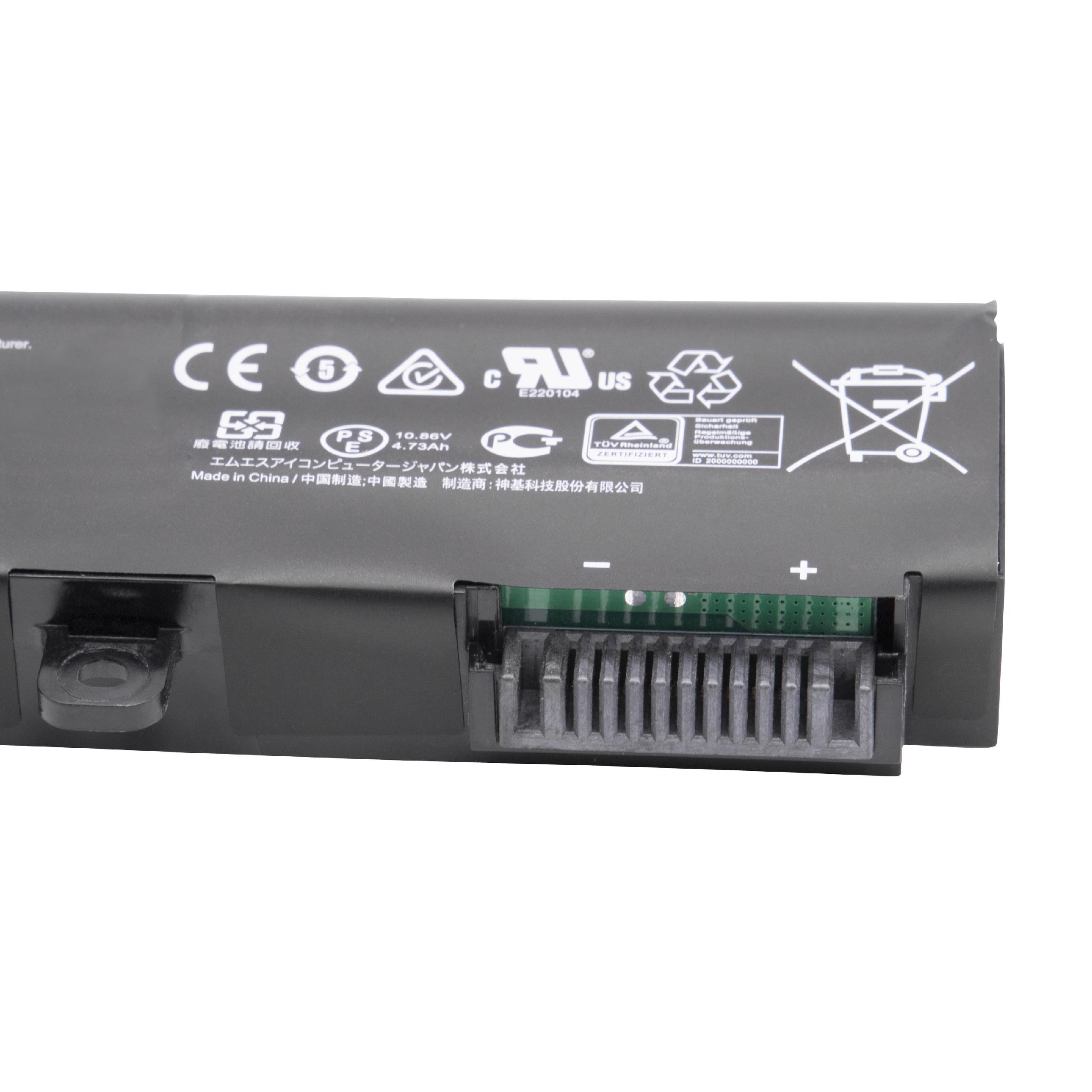 Batterie remplace MSI 3ICR19/66-2, BTY-M6H, 3ICR19/65-2 pour ordinateur portable - 4730mAh 10,86V Li-ion, noir