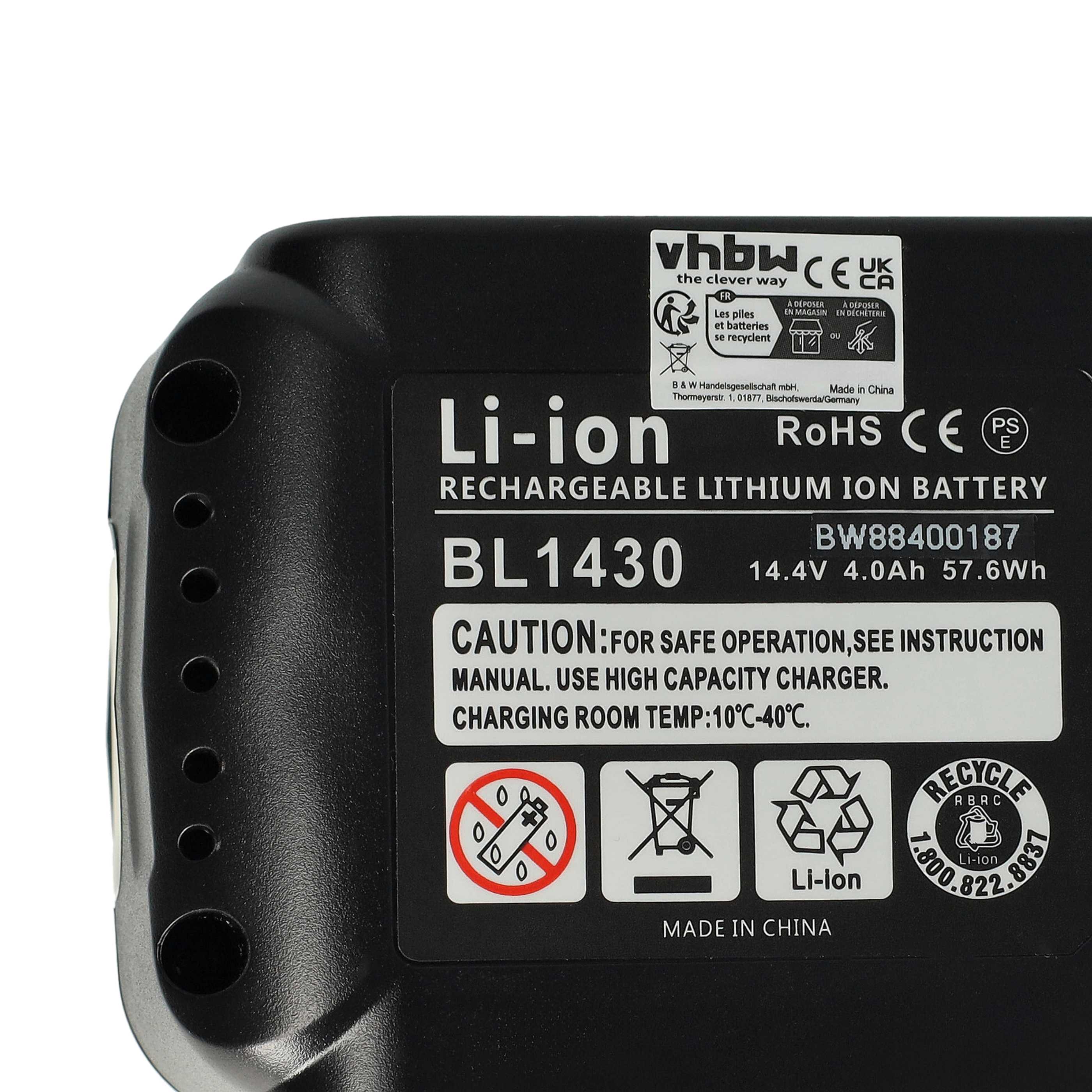 Electric Power Tool Battery Replaces Makita BL1415G, BL1413G, 196375-4, BL1411G - 4000 mAh, 14.4 V, Li-Ion