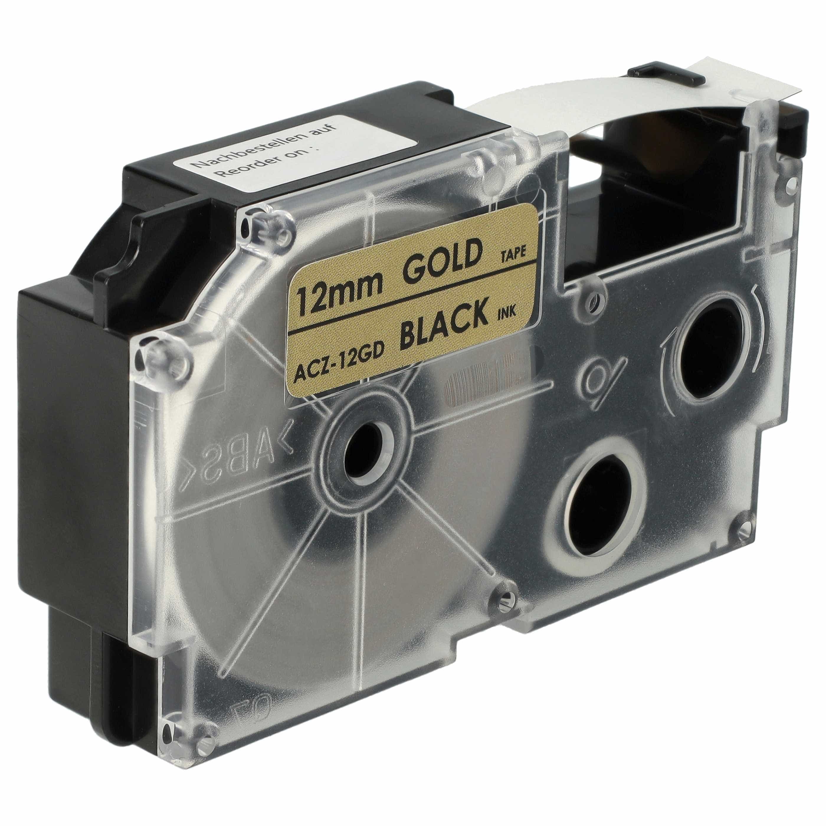 Label Tape replaces Casio XR-12GD, XR-12GD1 - 12 mm Black to Gold