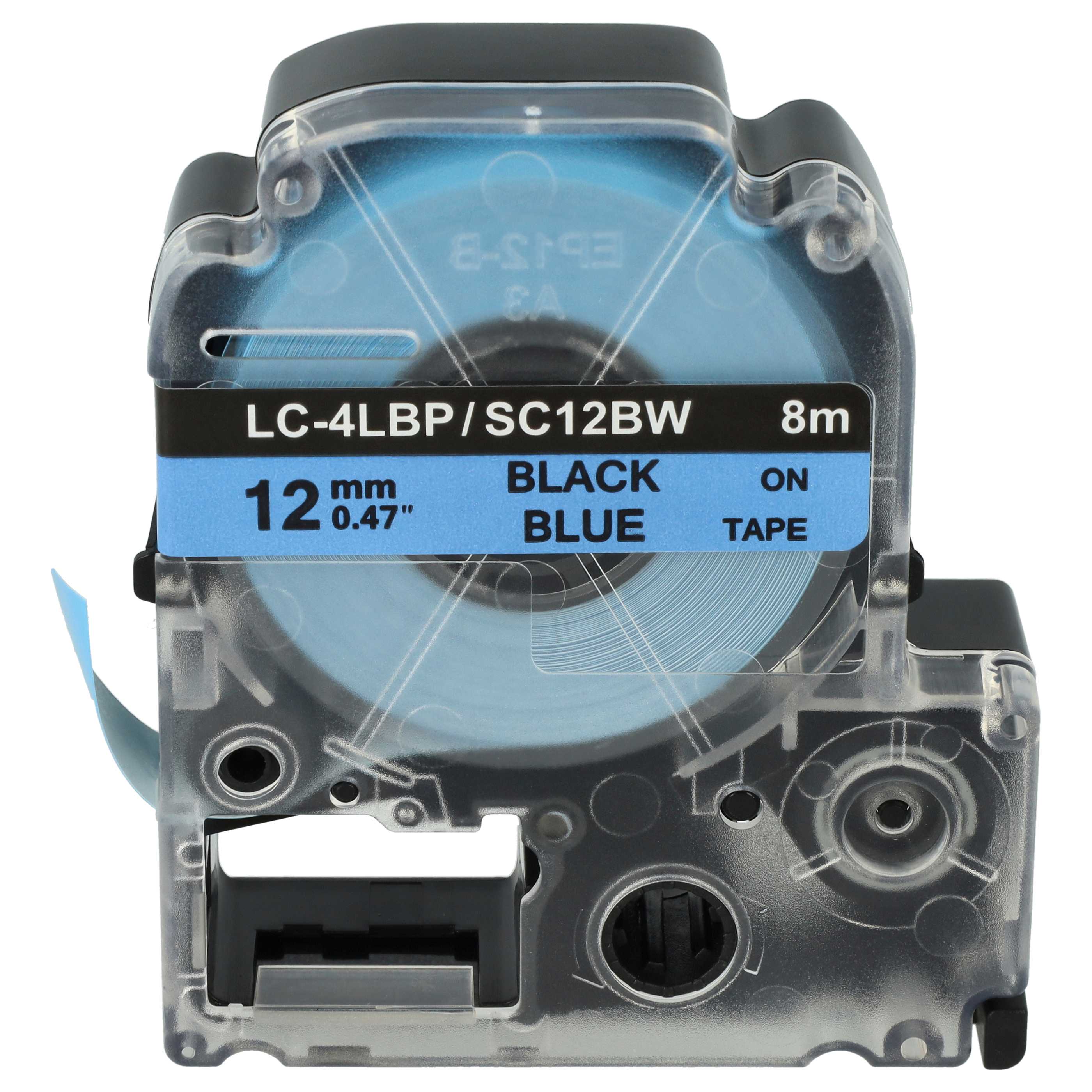Label Tape replaces Epson LC-4LBP - 12 mm Black to Blue