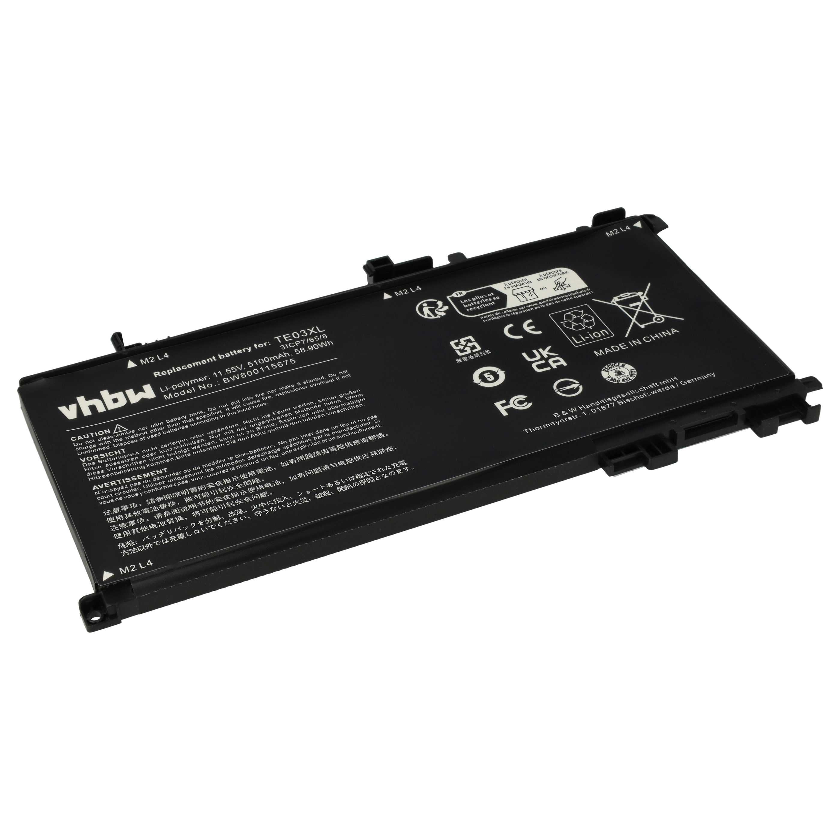 Akumulator do laptopa zamiennik HP 849570-542, 849570-541, 3ICP7/65/80 - 5100 mAh 11,55 V Li-Ion, czarny