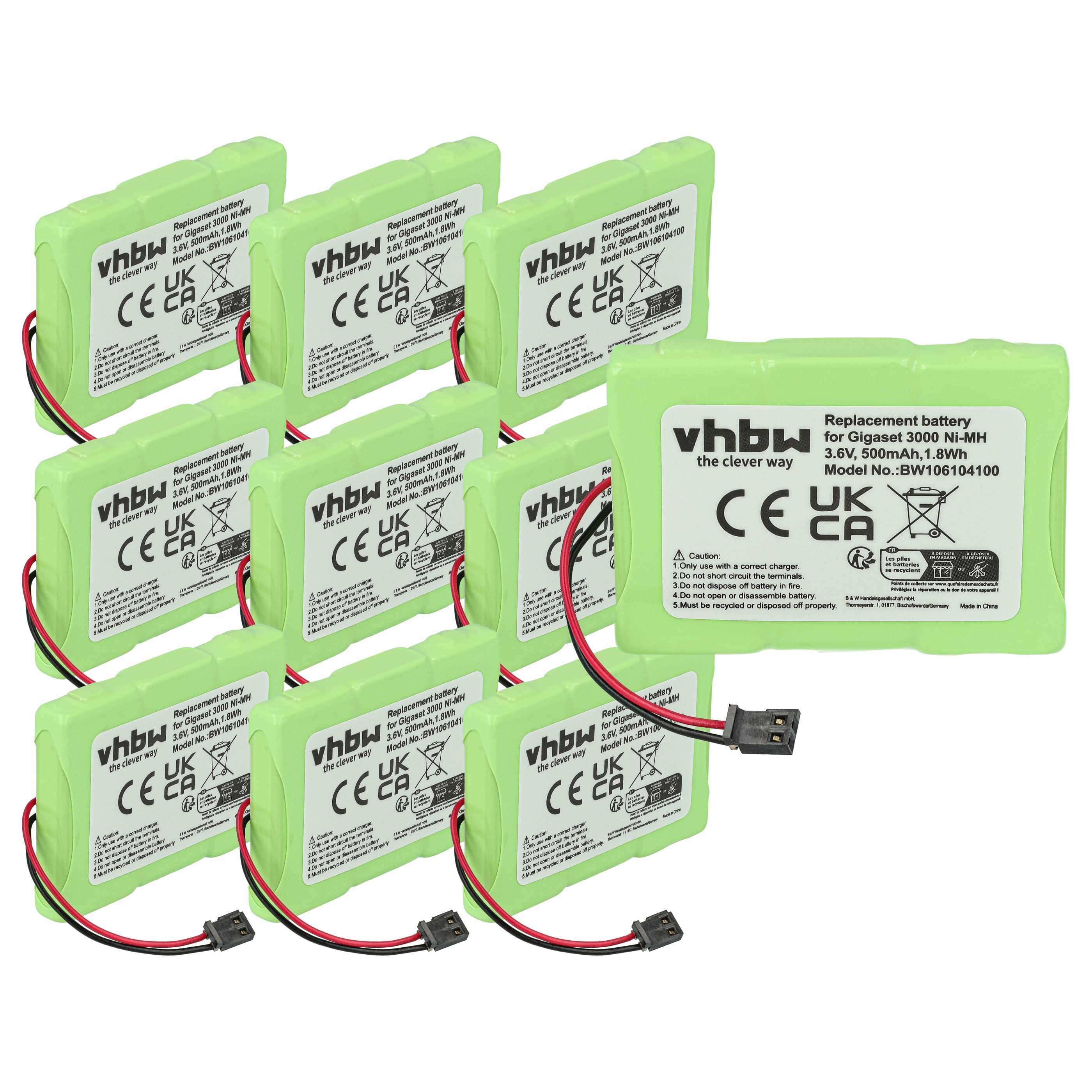 10x Batteries remplace Siemens T347, T325, NS3109, GPF6M3BMX, 3QNF3550 pour téléphone BTI - 500mAh 3,6V NiMH