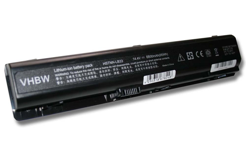 Batterie remplace HP 416996-131, 416996-441, 432974-001 pour ordinateur portable - 6600mAh 14,4V Li-ion, noir