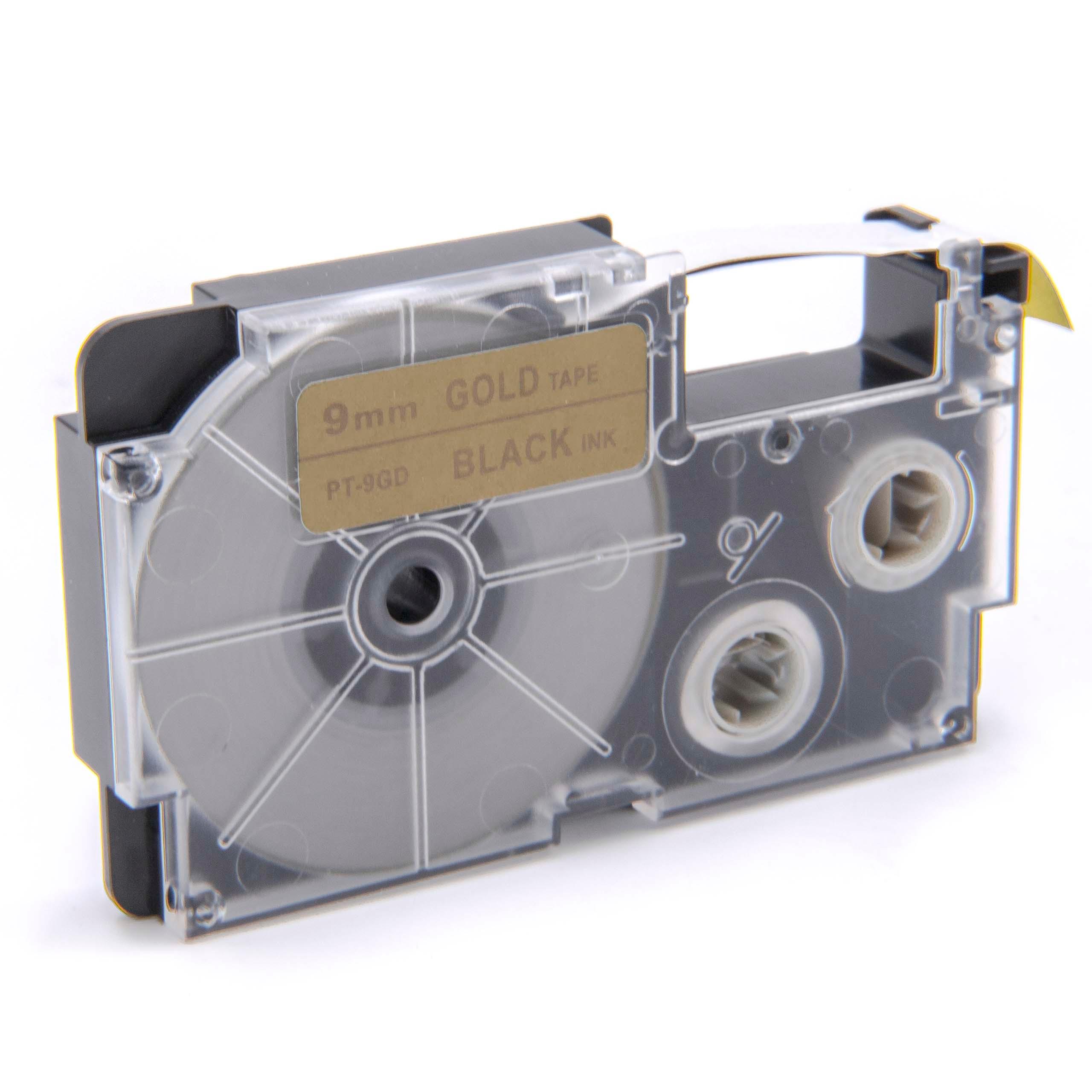 Cassette à ruban remplace Casio XR-9GD1 - 9mm lettrage Noir ruban Or