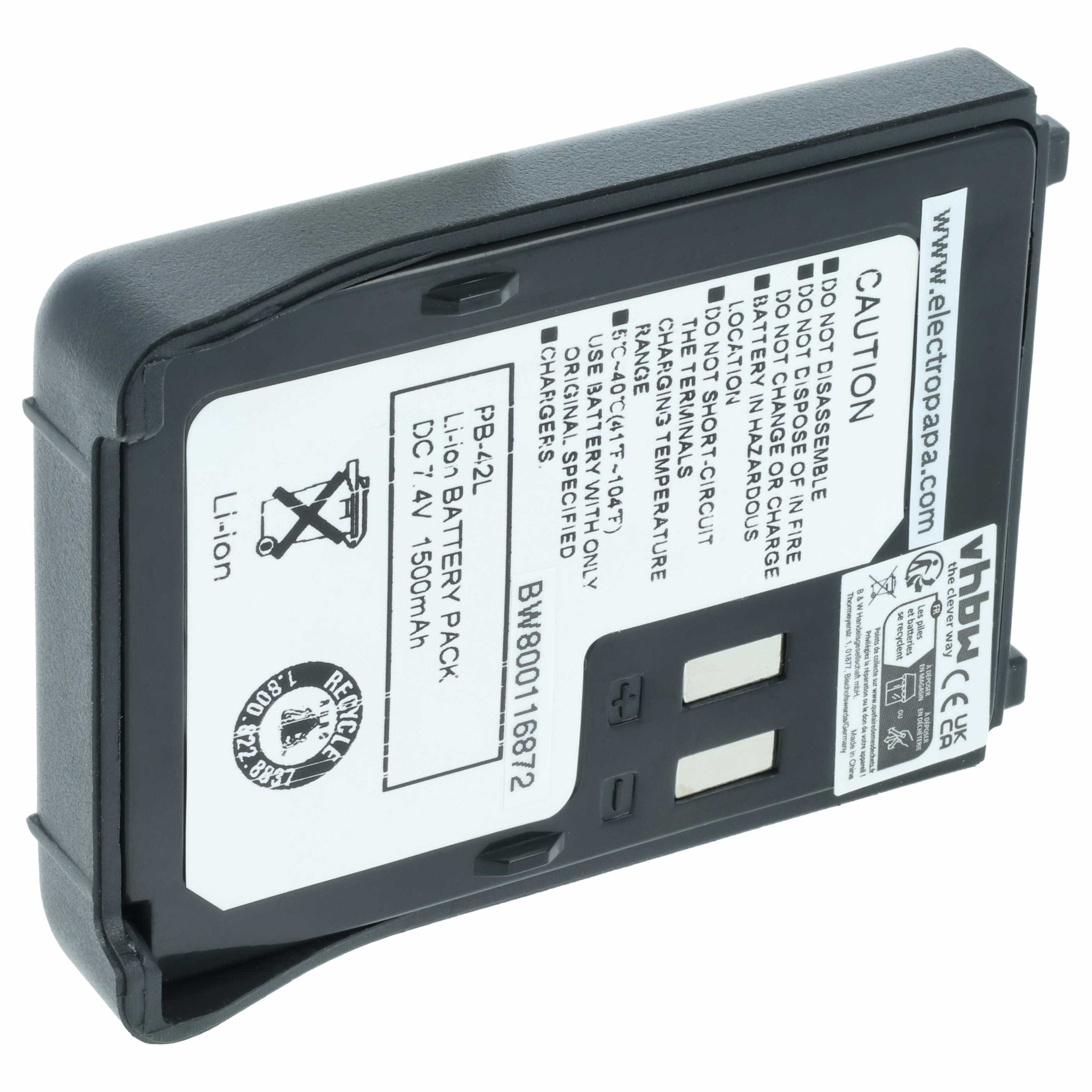 Batteria sostituisce Kenwood PB-42Li, PB-42L, PB-42 per dispositivo radio - 1500mAh 7,4V Li-Ion