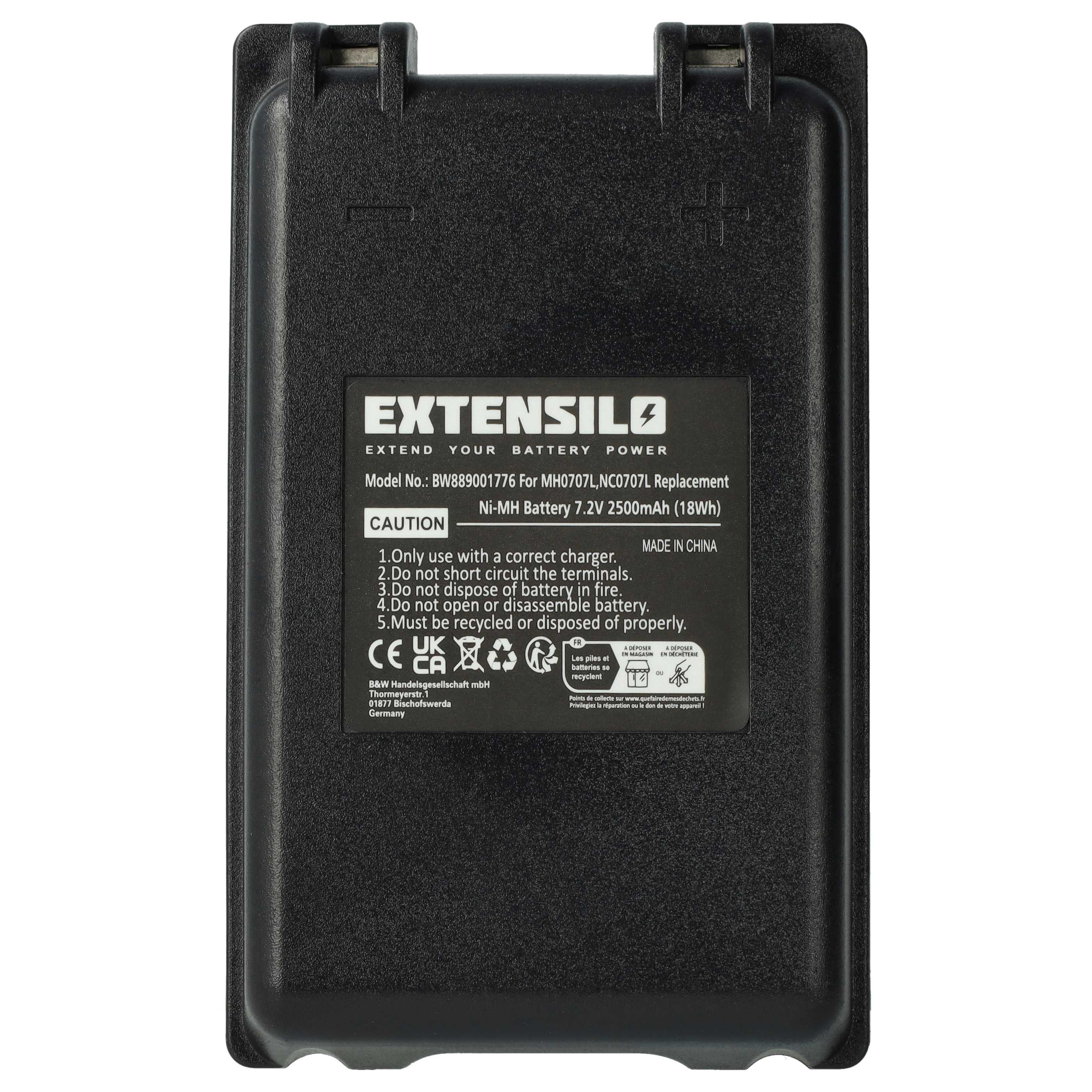 Battery (2 Piece) as Replacement for Autec MH0707L, NC0707L Remote Control - 2500 mAh 7.2 V NiMH