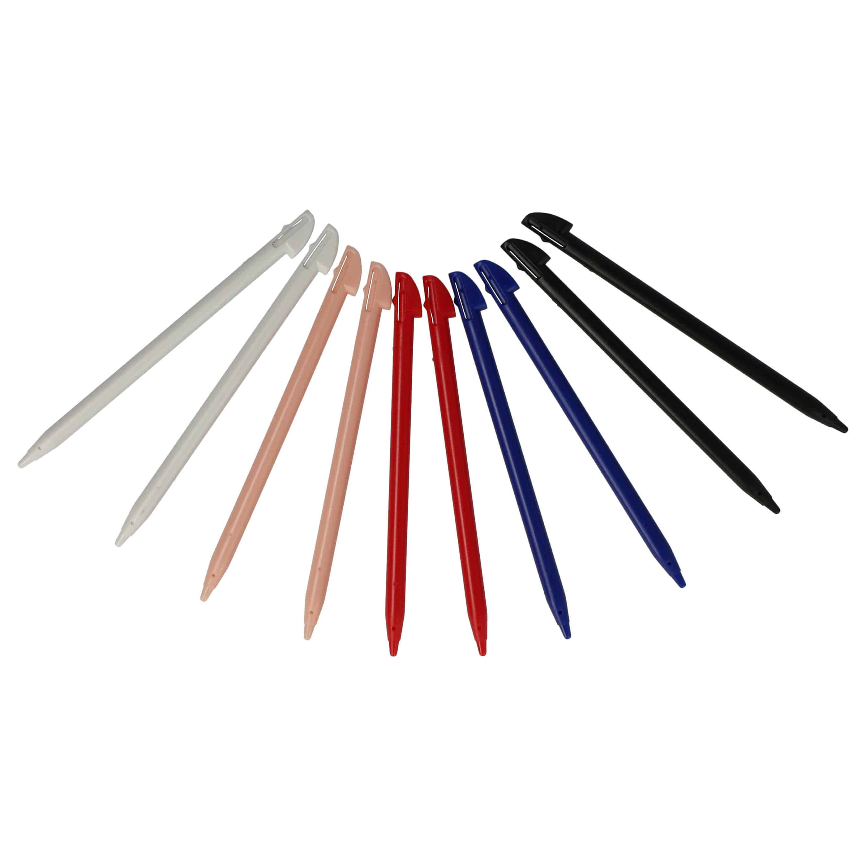 10x lápices compatible con Nintendo 3DS XL consola de juego - negro, rosa, blanco, azul, rojo